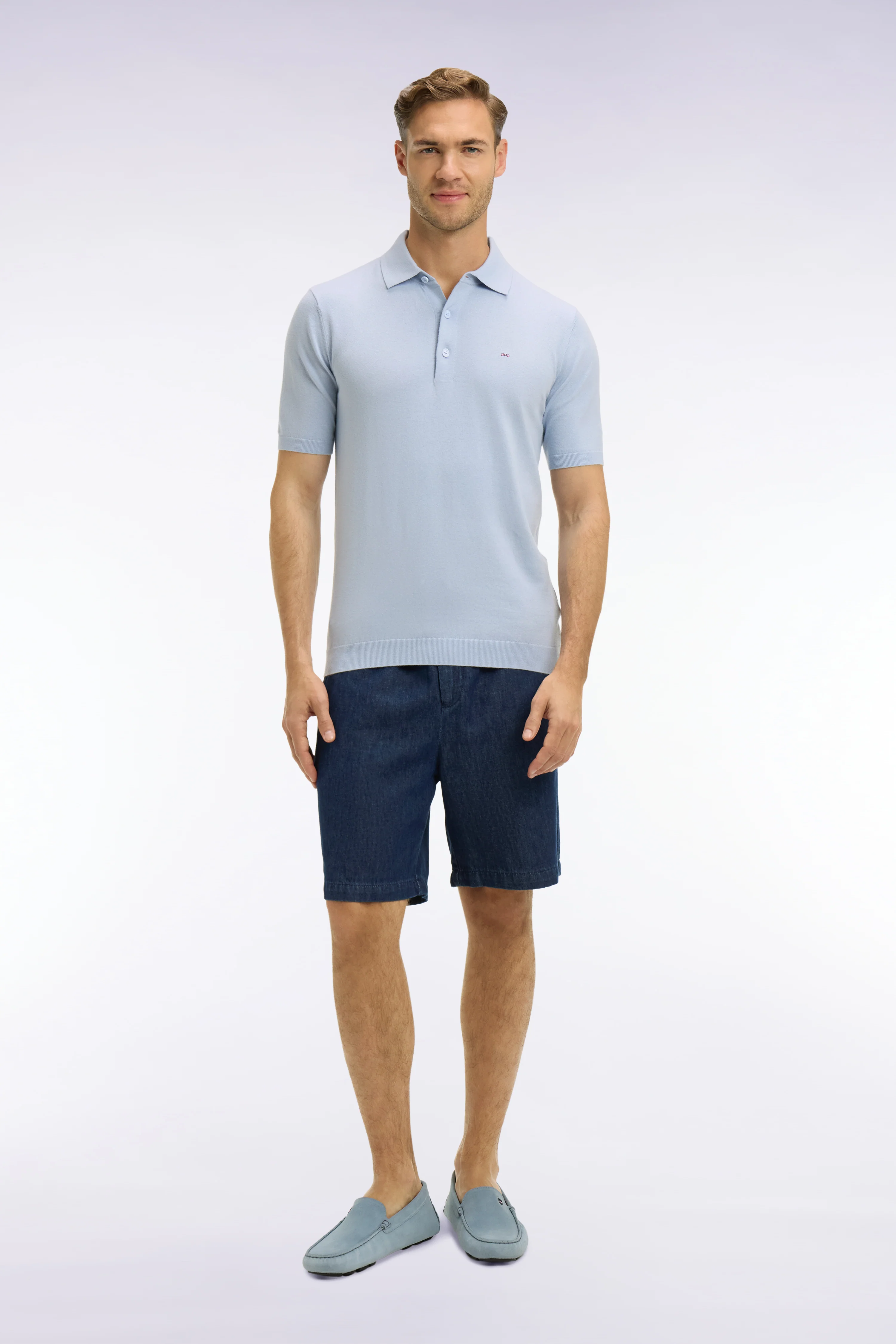 Bermuda à taille élastiquée en chambray marine - Image 3
