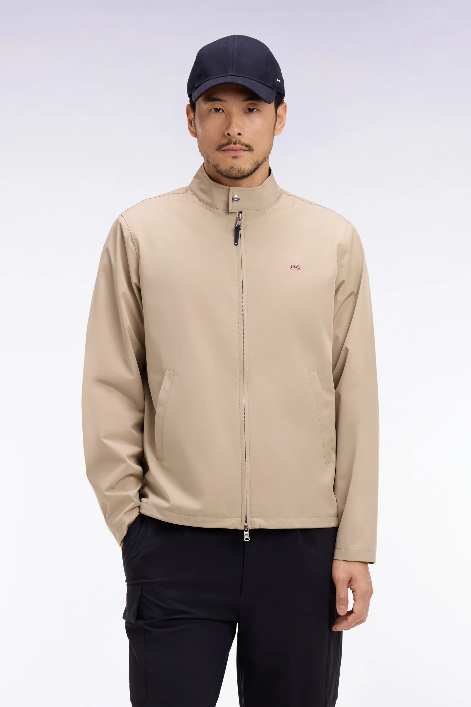 Blouson à col motard en nylon beige - Image 3