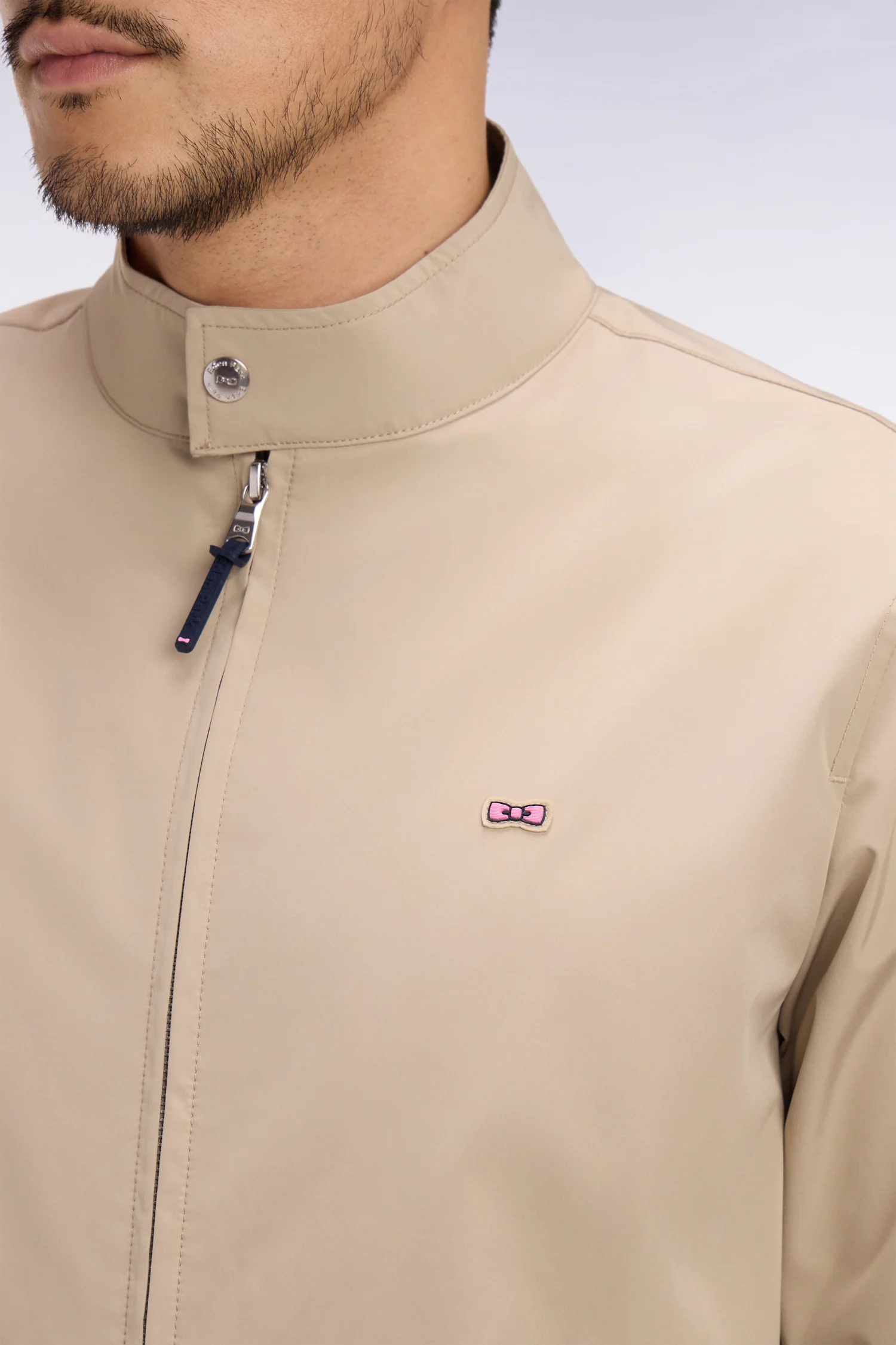Blouson à col motard en nylon beige - Image 4