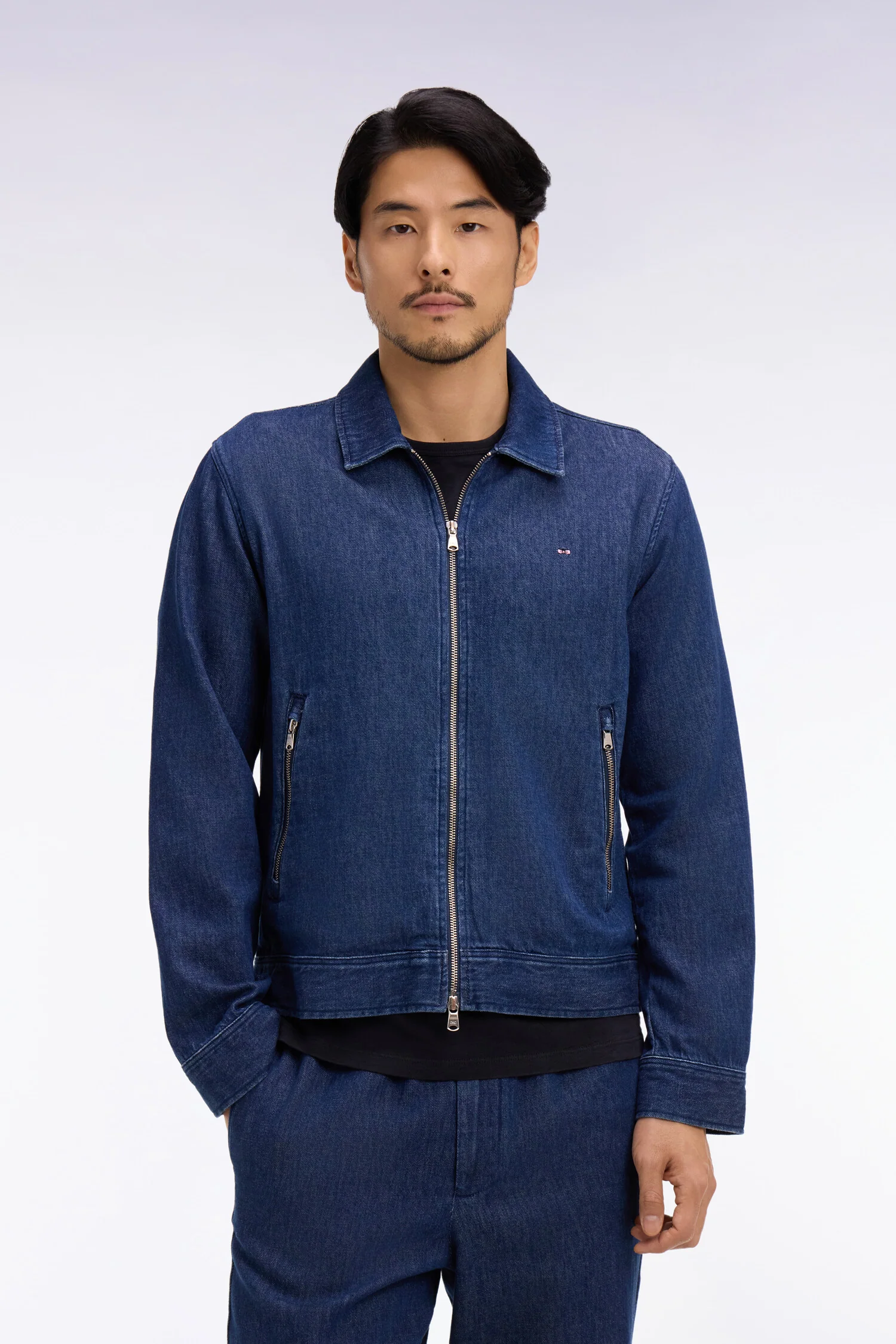 Blouson en coton et lin recyclés marine - Image 3