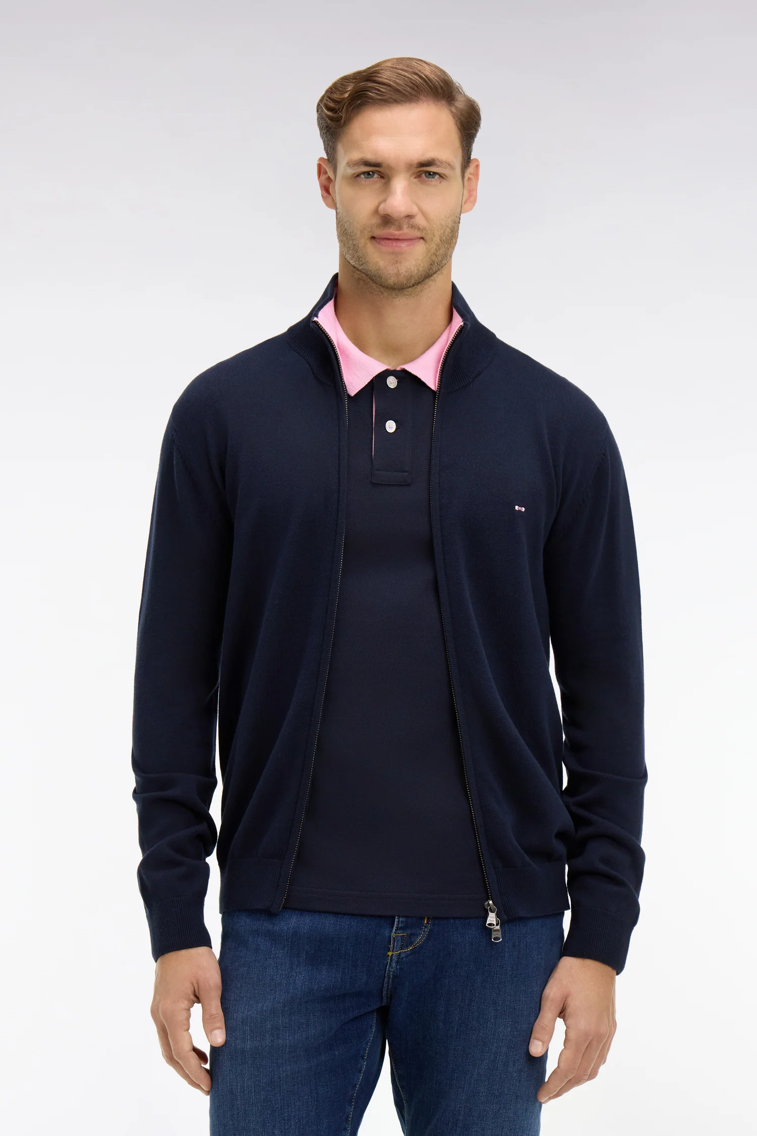 Cardigan bleu marine zippé en coton - Image 3