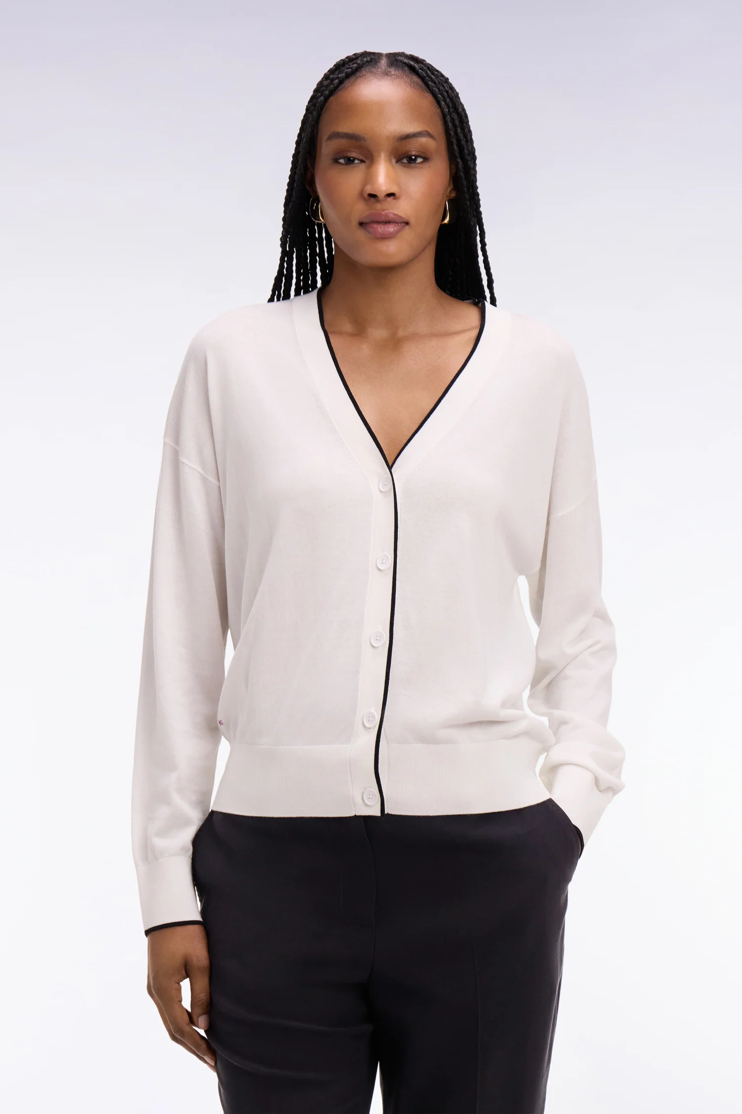 Cardigan boutonné col V blanc - Image 3