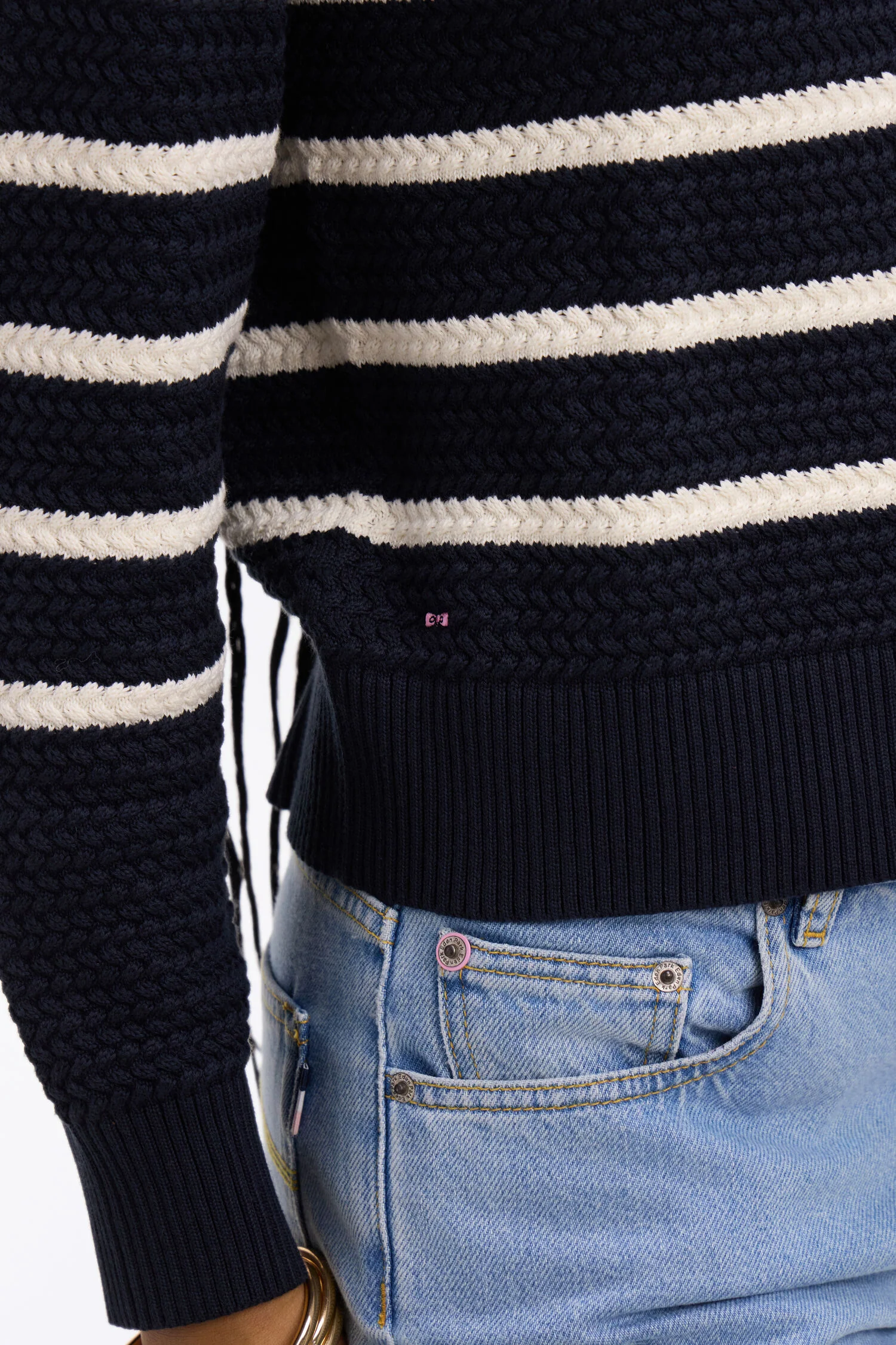 Cardigan marinière en maille tressée marine - Image 4