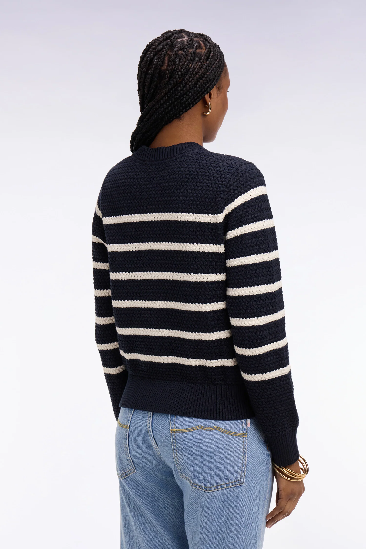 Cardigan marinière en maille tressée marine - Image 5