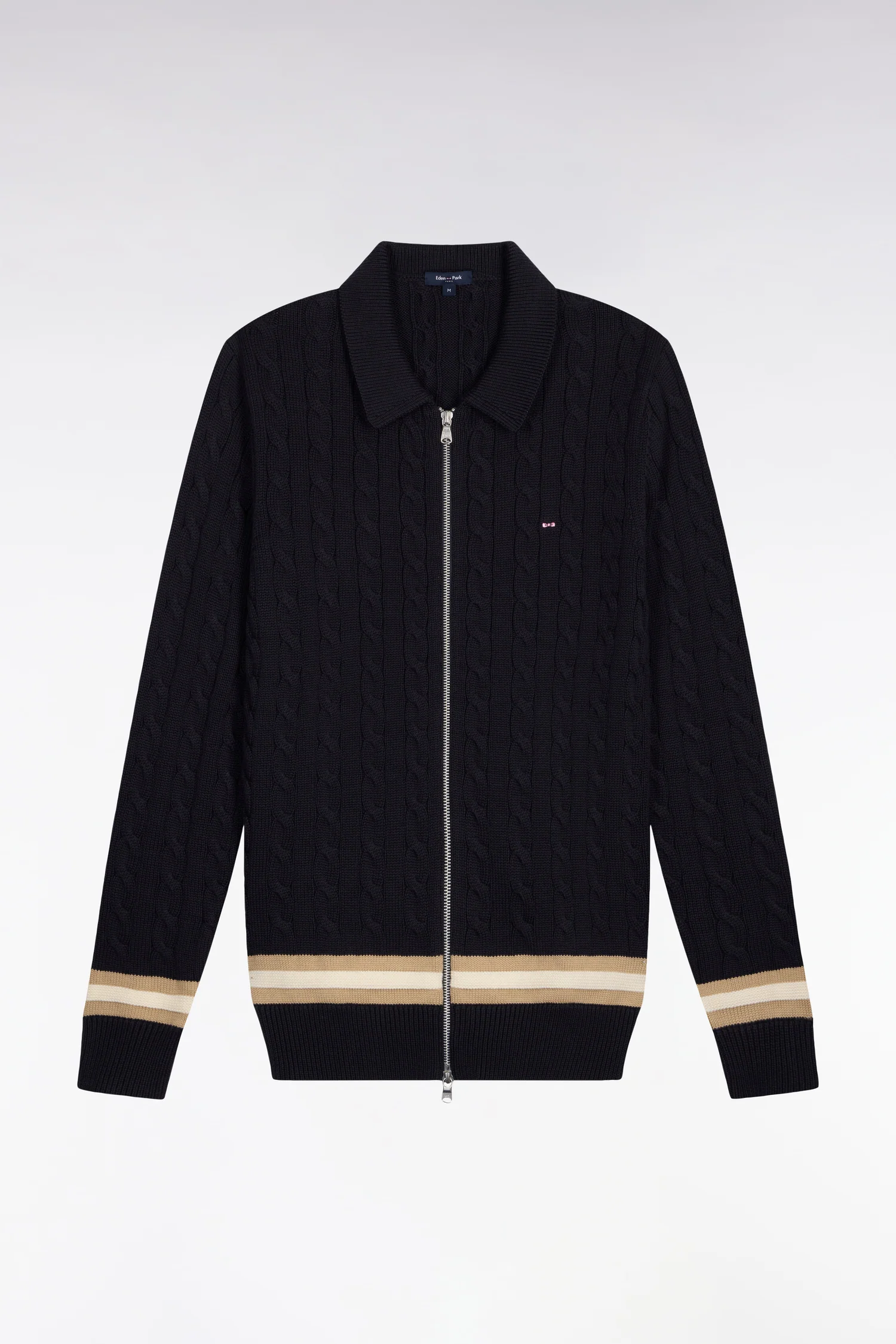 Cardigan zippé à torsade en coton marine - Image 2