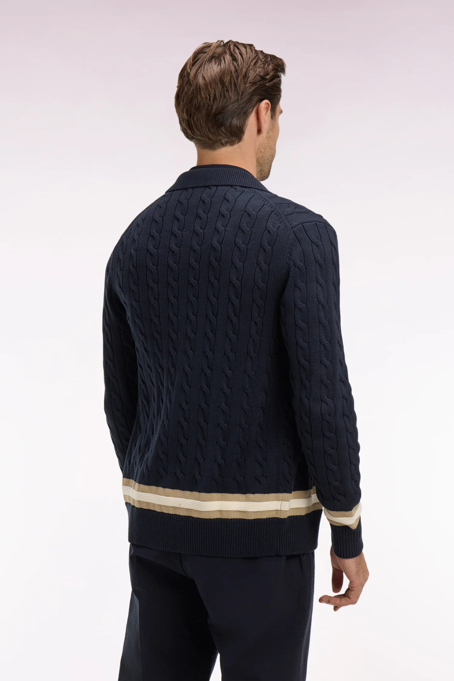 Cardigan zippé à torsade en coton marine - Image 5