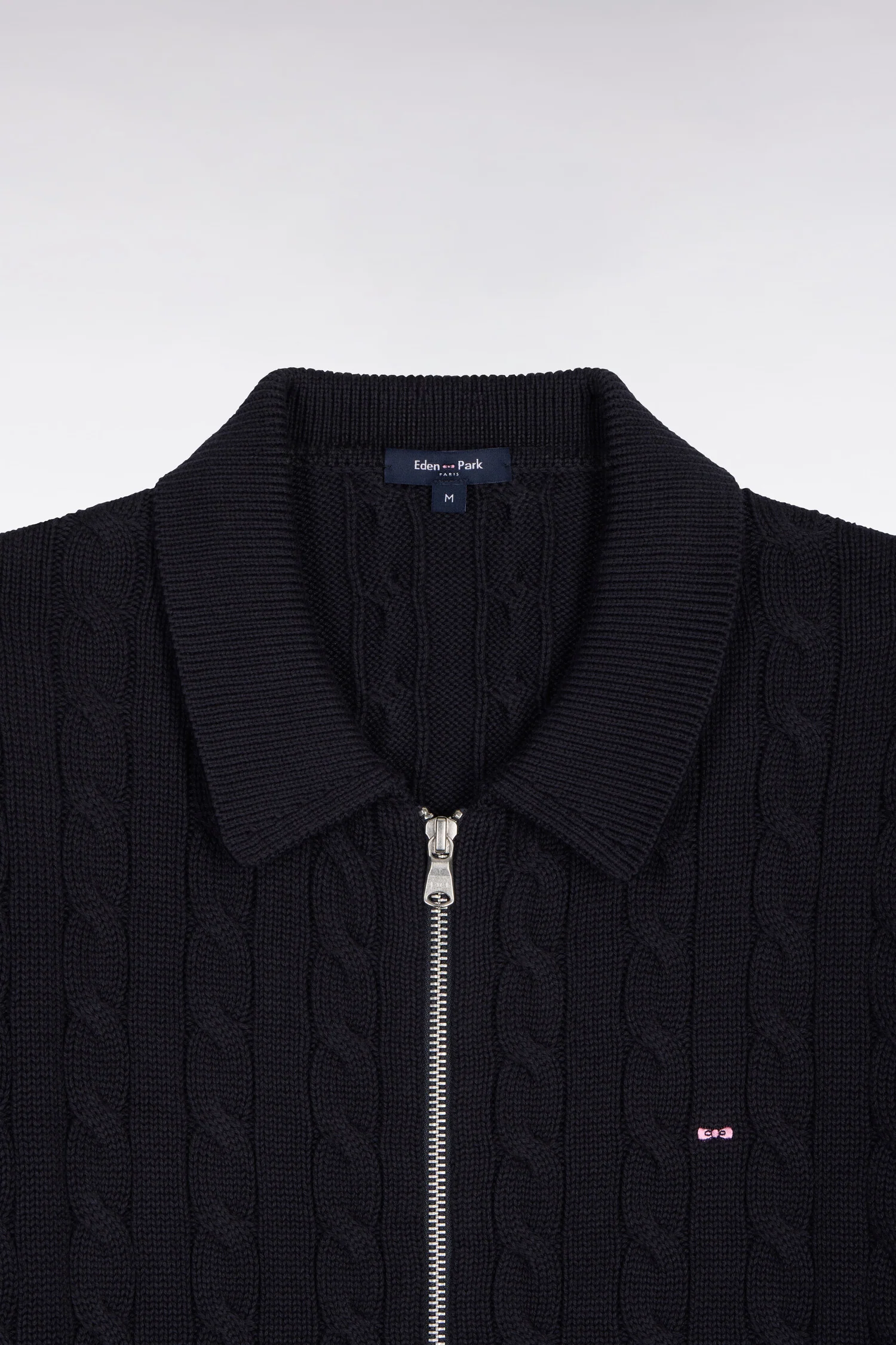Cardigan zippé à torsade en coton marine - Image 6