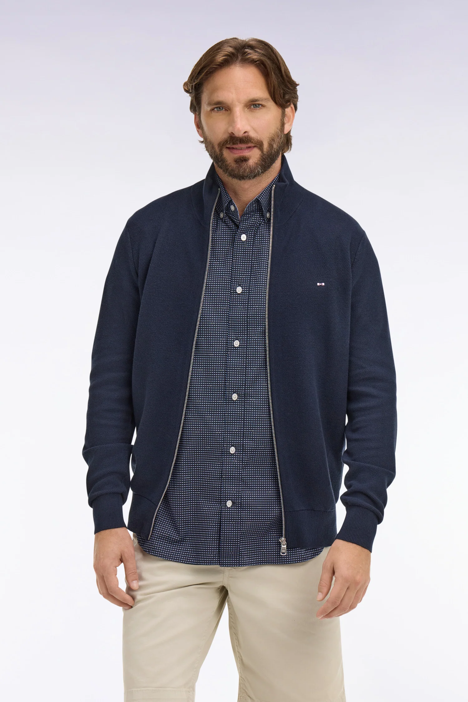 Cardigan zippé en coton marine - Image 3