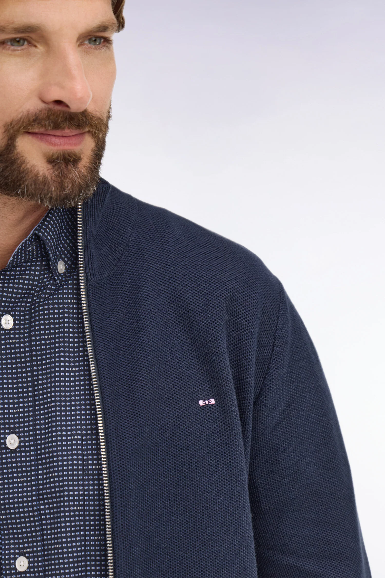 Cardigan zippé en coton marine - Image 4