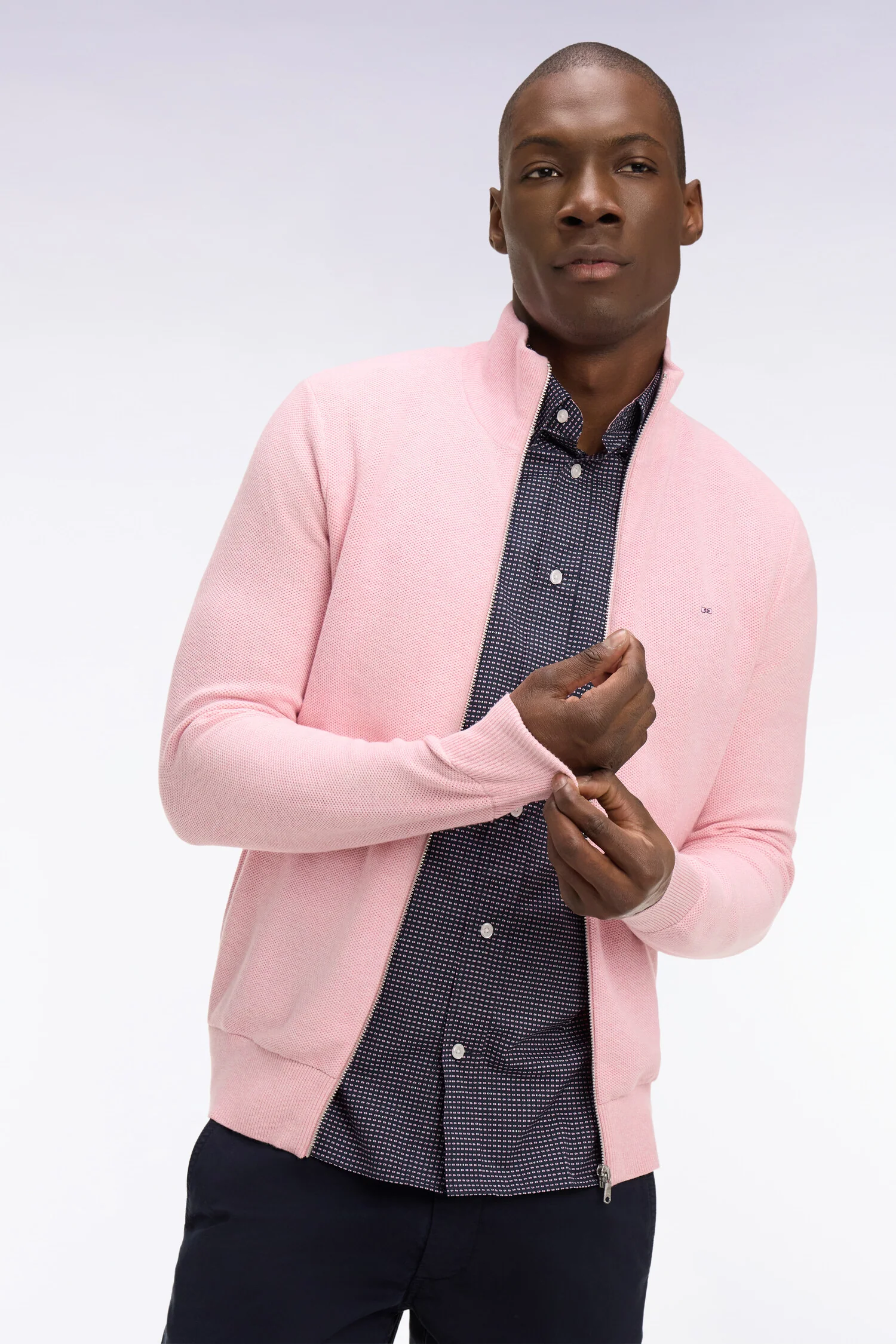 Cardigan zippé en coton rose