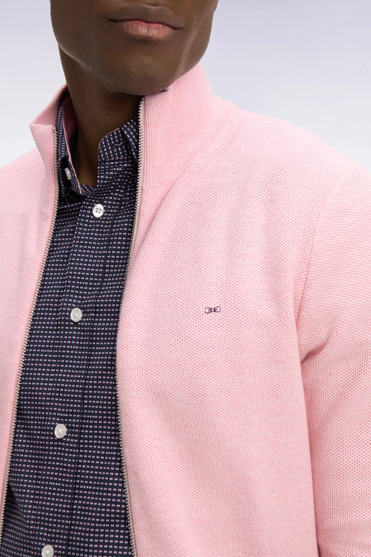 Cardigan zippé en coton rose - Image 4