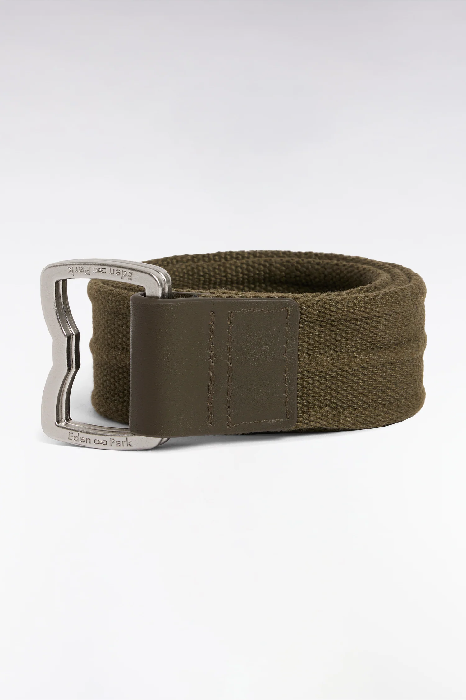 Ceinture en cuir et textile kaki à boucle nœud papillon