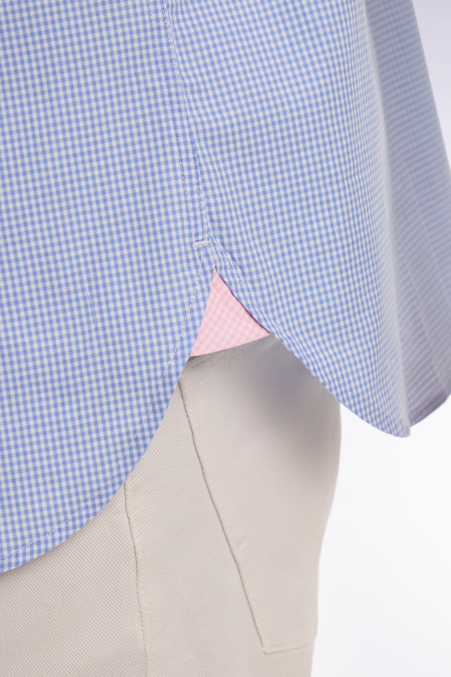 Chemise à manches courtes en coton à carreaux Vichy bleu ciel - Image 4