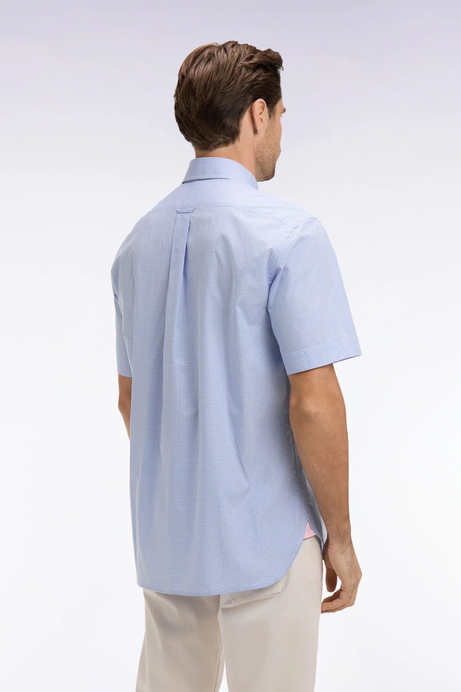 Chemise à manches courtes en coton à carreaux Vichy bleu ciel - Image 5