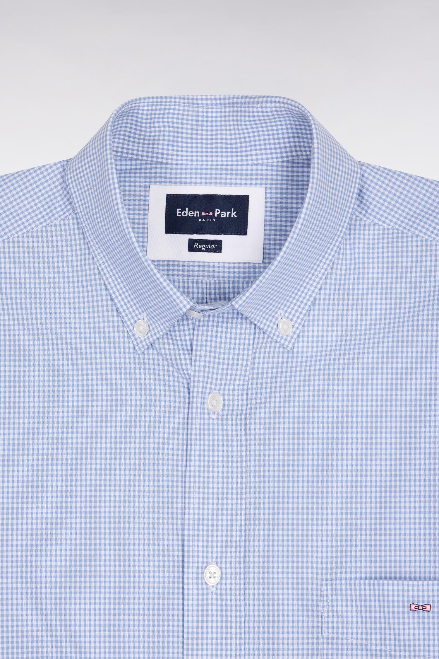 Chemise à manches courtes en coton à carreaux Vichy bleu ciel - Image 6