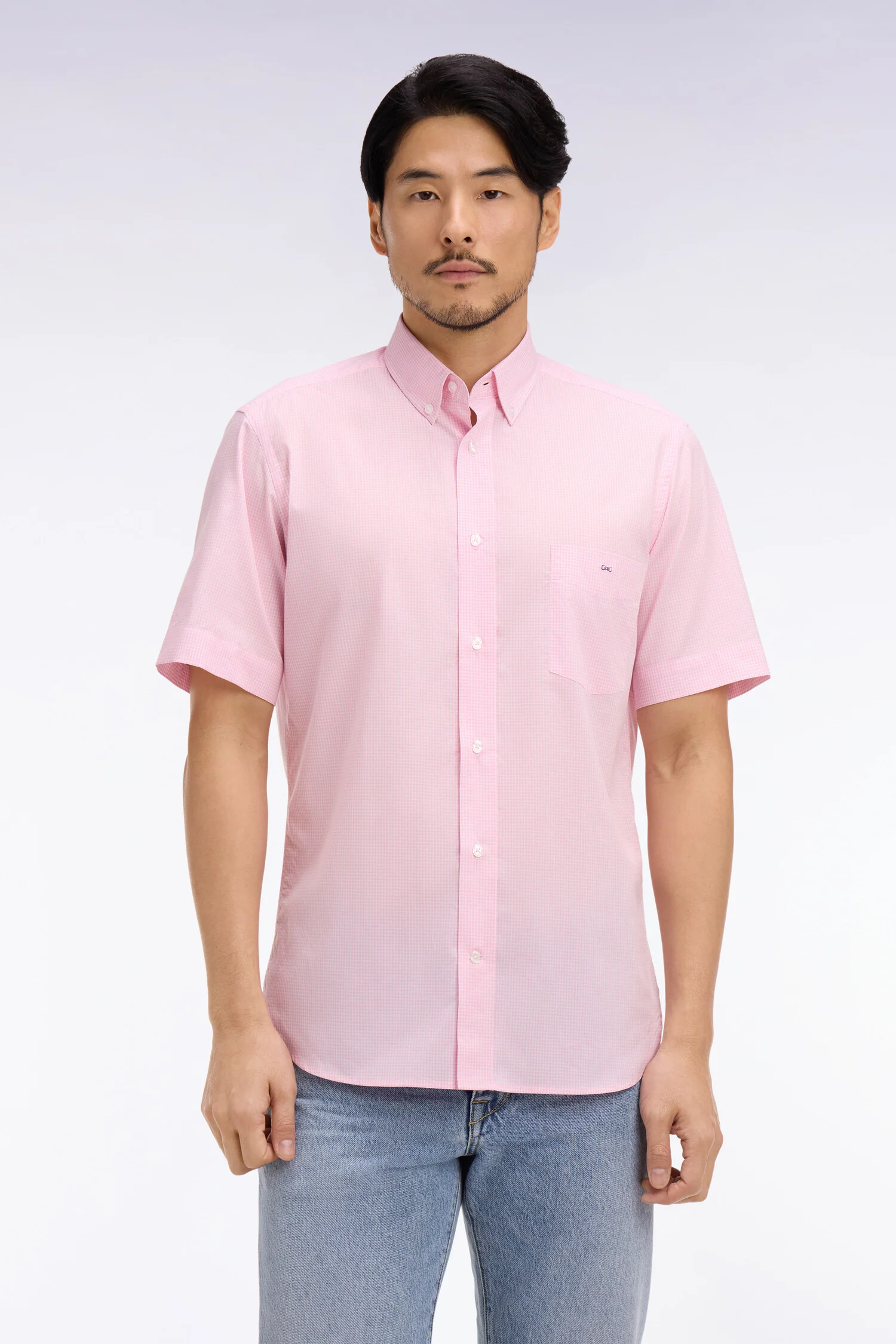 Chemise à manches courtes en coton à carreaux Vichy rose - Image 3