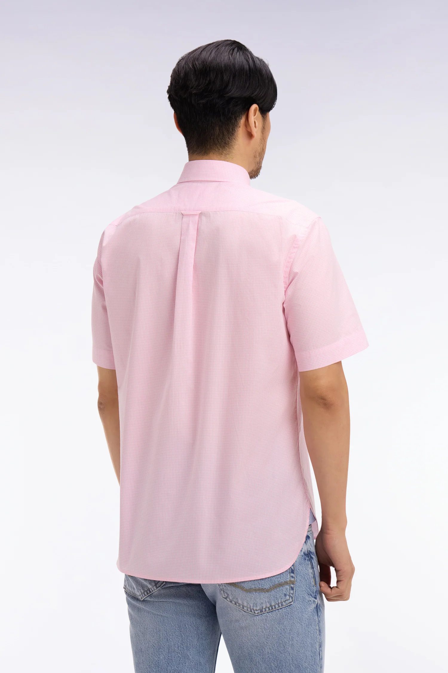 Chemise à manches courtes en coton à carreaux Vichy rose - Image 5
