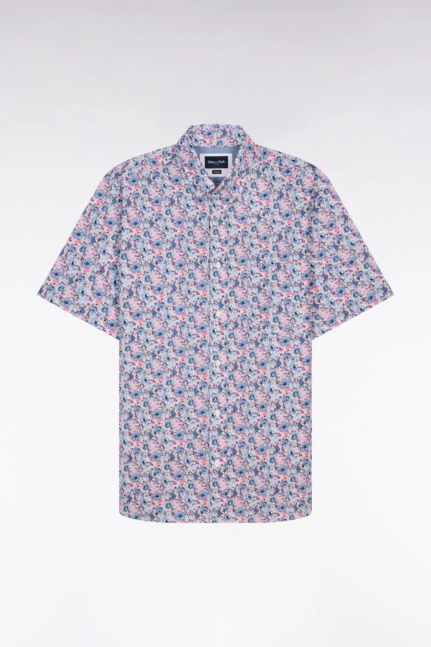 Chemise à manches courtes en coton à motif floral rose et bleu - Image 2
