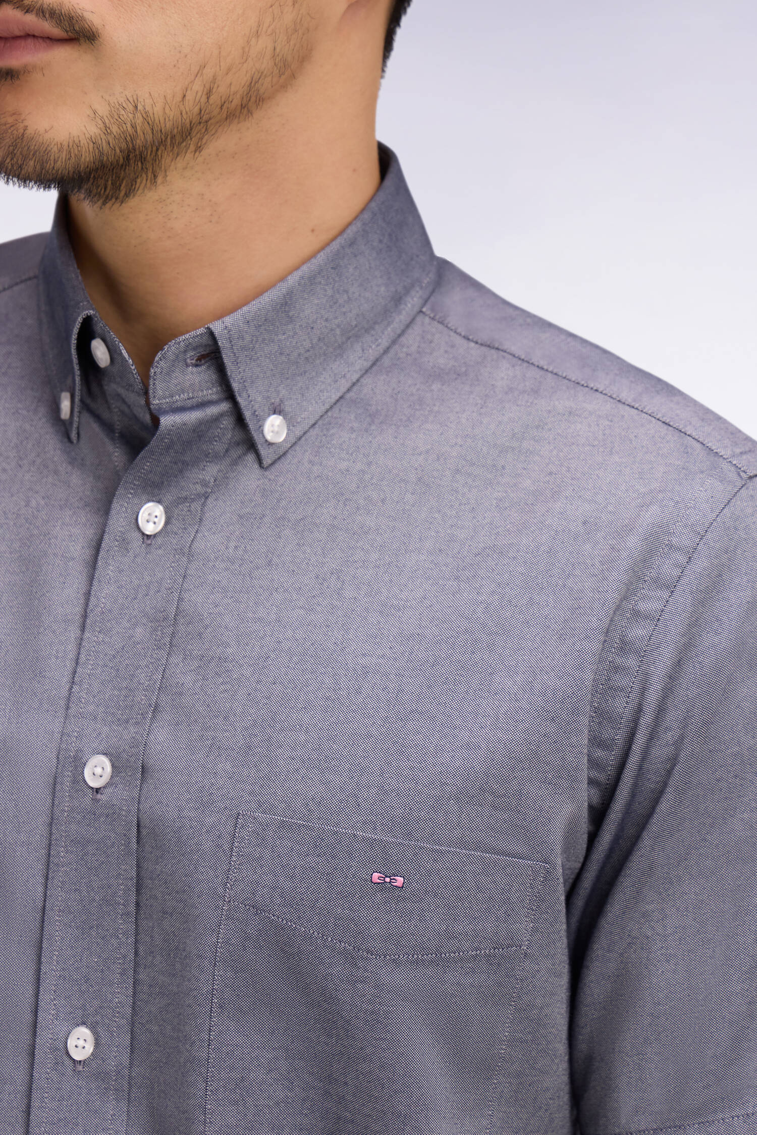Chemise Ă manches courtes en coton fil teint marine - Image 4