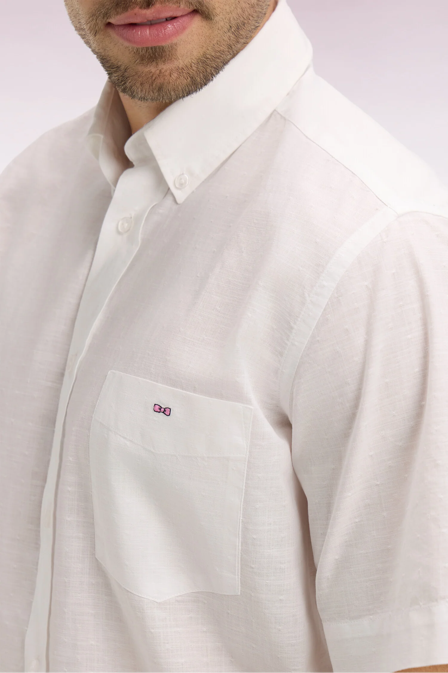 Chemise Ă manches courtes en coton jacquard blanc - Image 4