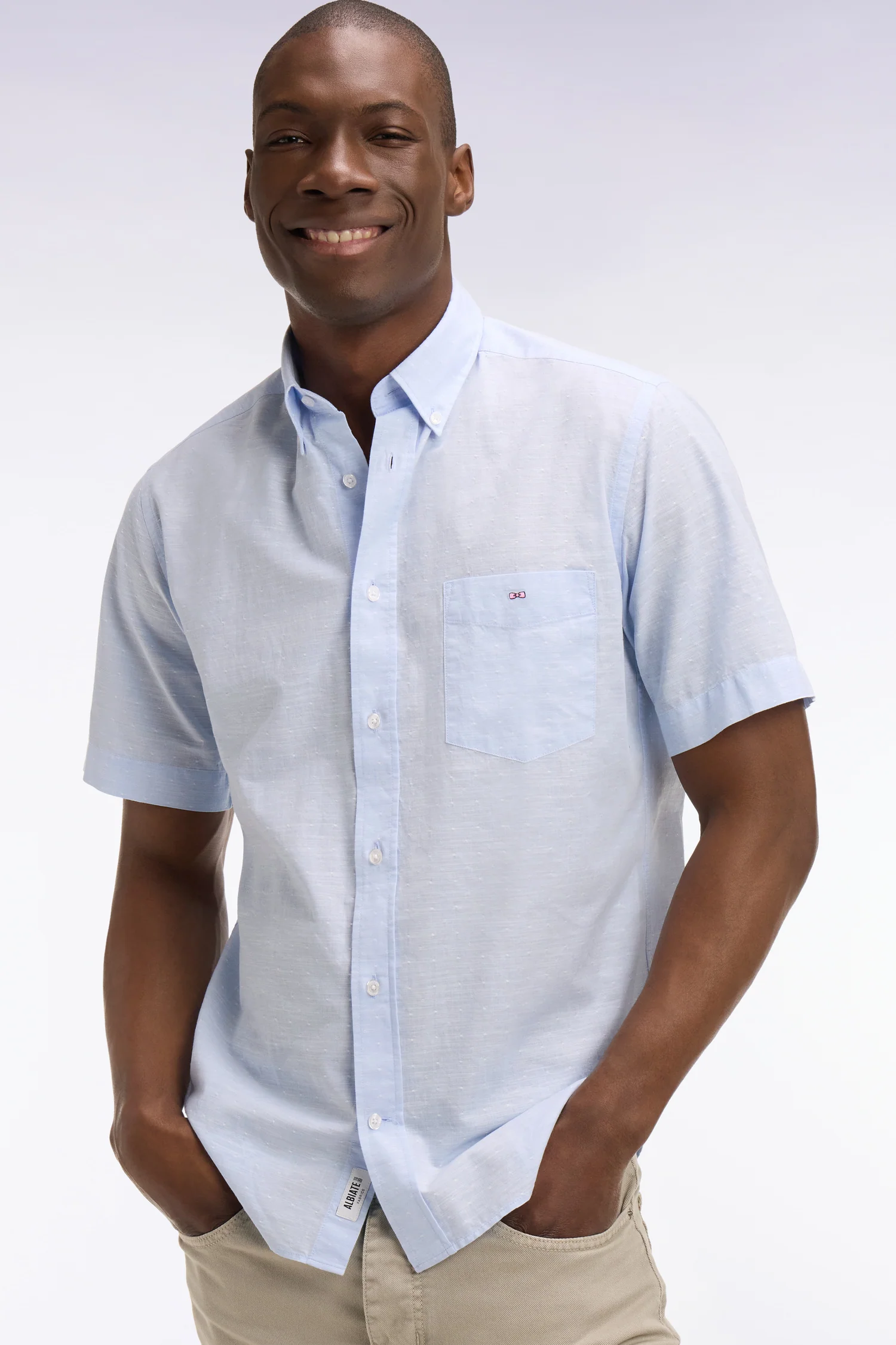 Chemise Ă manches courtes en coton jacquard ciel
