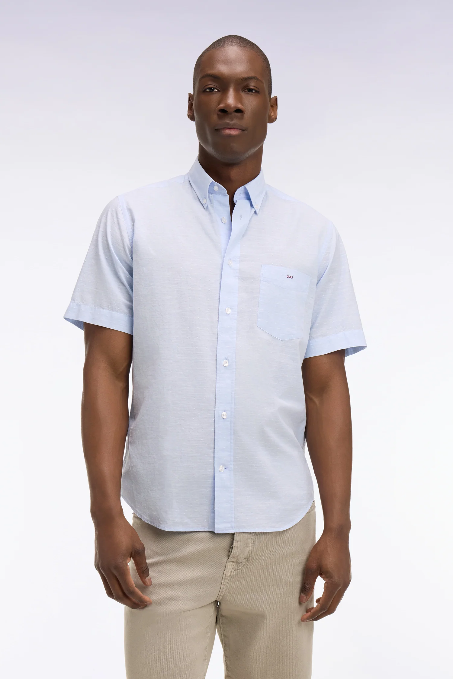 Chemise Ă manches courtes en coton jacquard ciel - Image 3