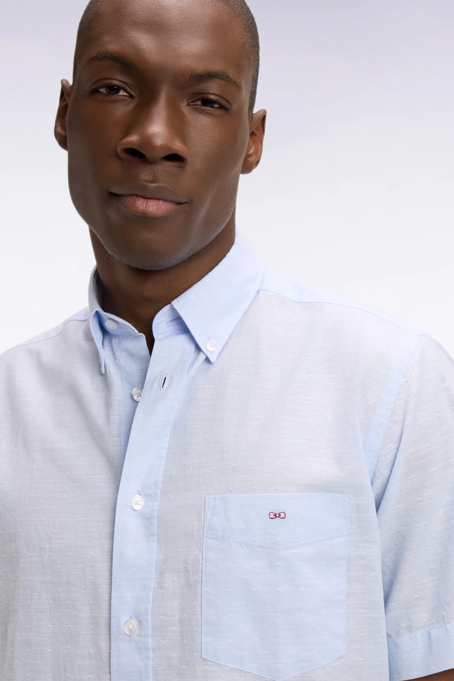 Chemise Ă manches courtes en coton jacquard ciel - Image 4