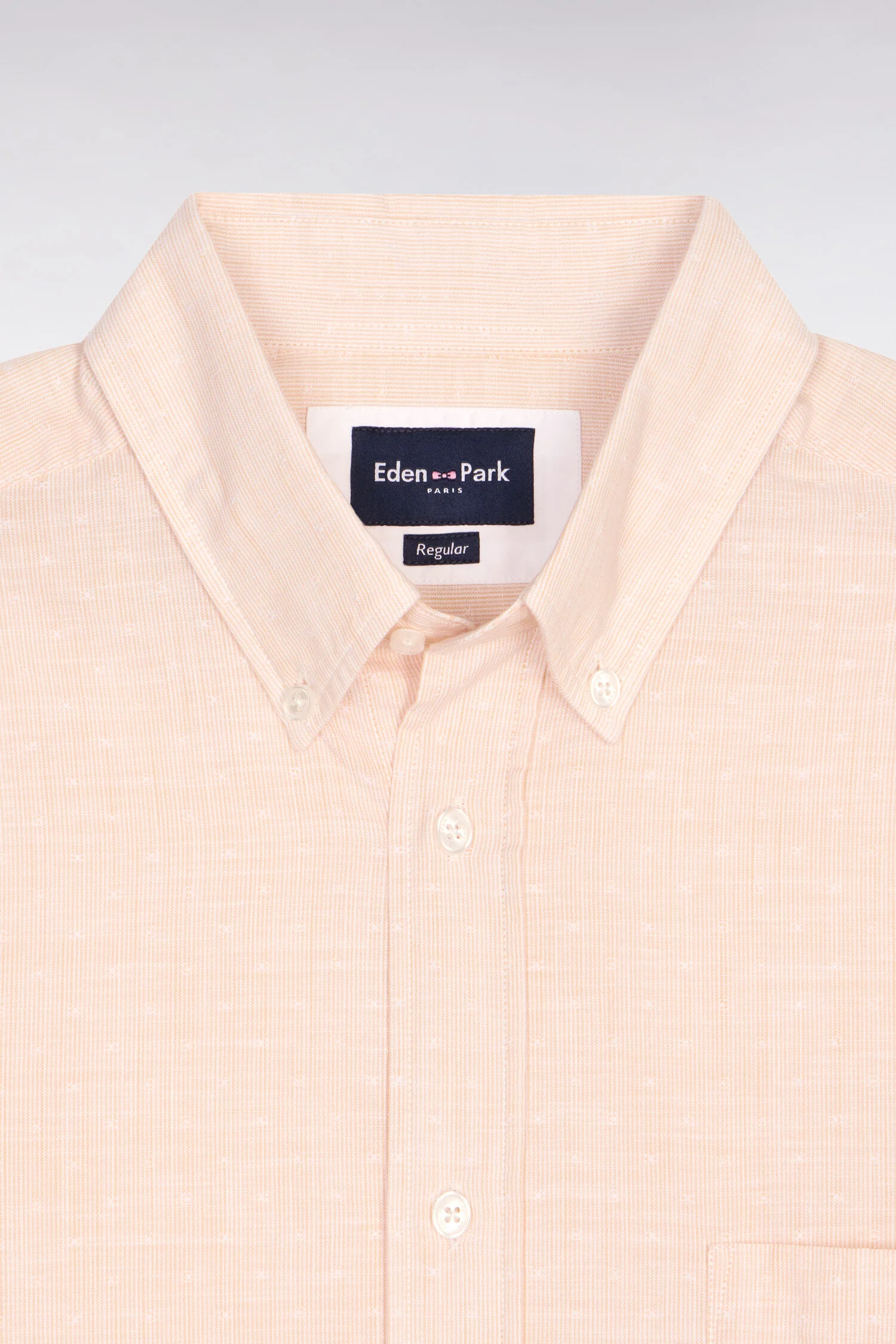 Chemise à manches courtes en coton jacquard rayé beige - Image 6