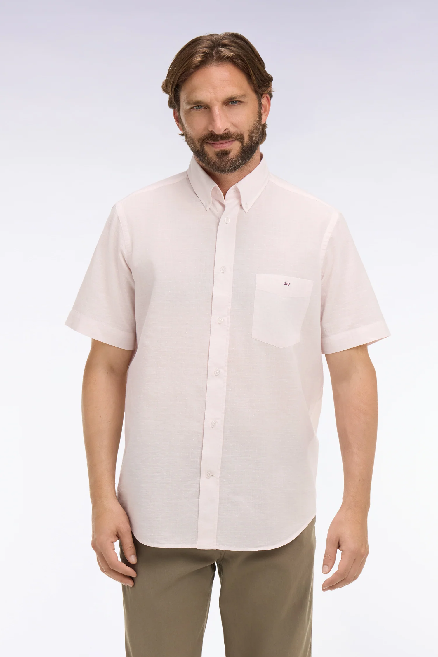 Chemise à manches courtes en coton jacquard rayé rose - Image 3