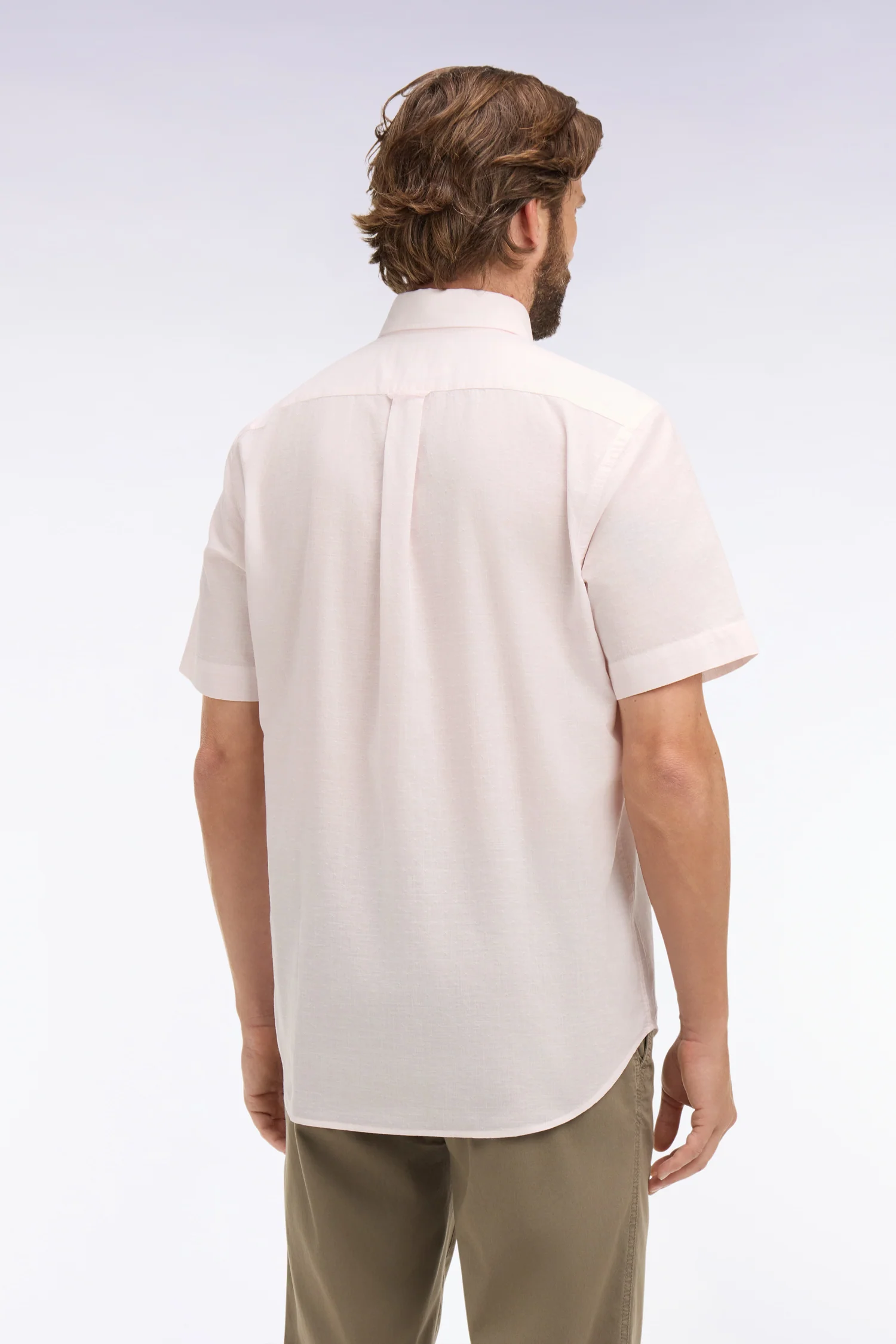 Chemise à manches courtes en coton jacquard rayé rose - Image 5