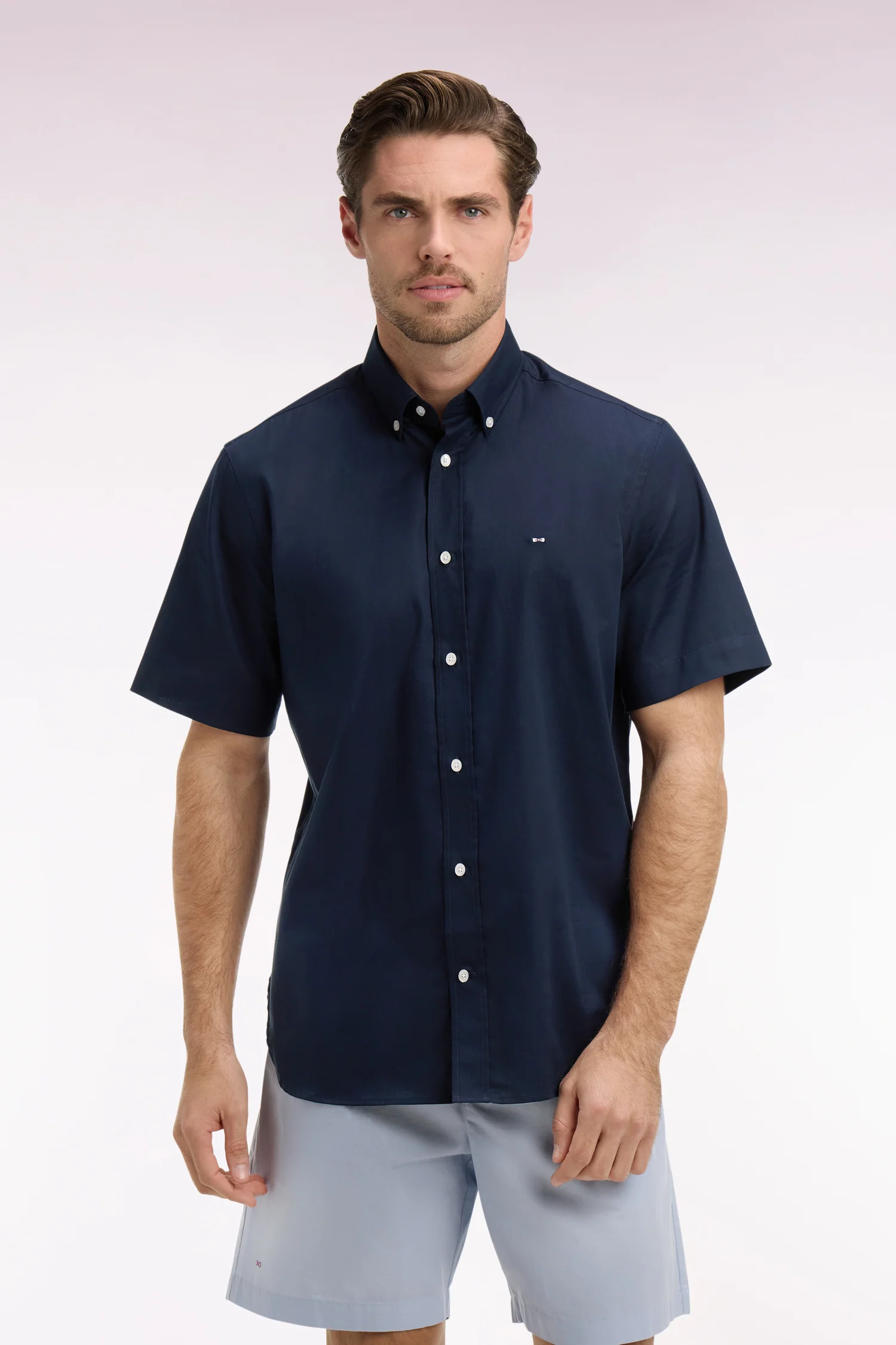 Chemise Ă manches courtes en coton marine broderie dos
