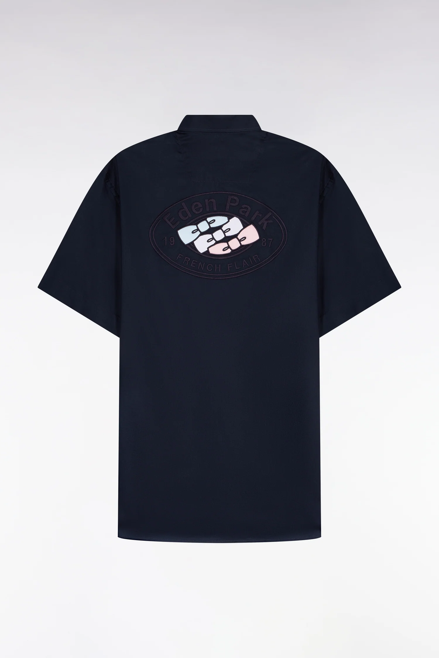 Chemise Ă manches courtes en coton marine broderie dos - Image 2