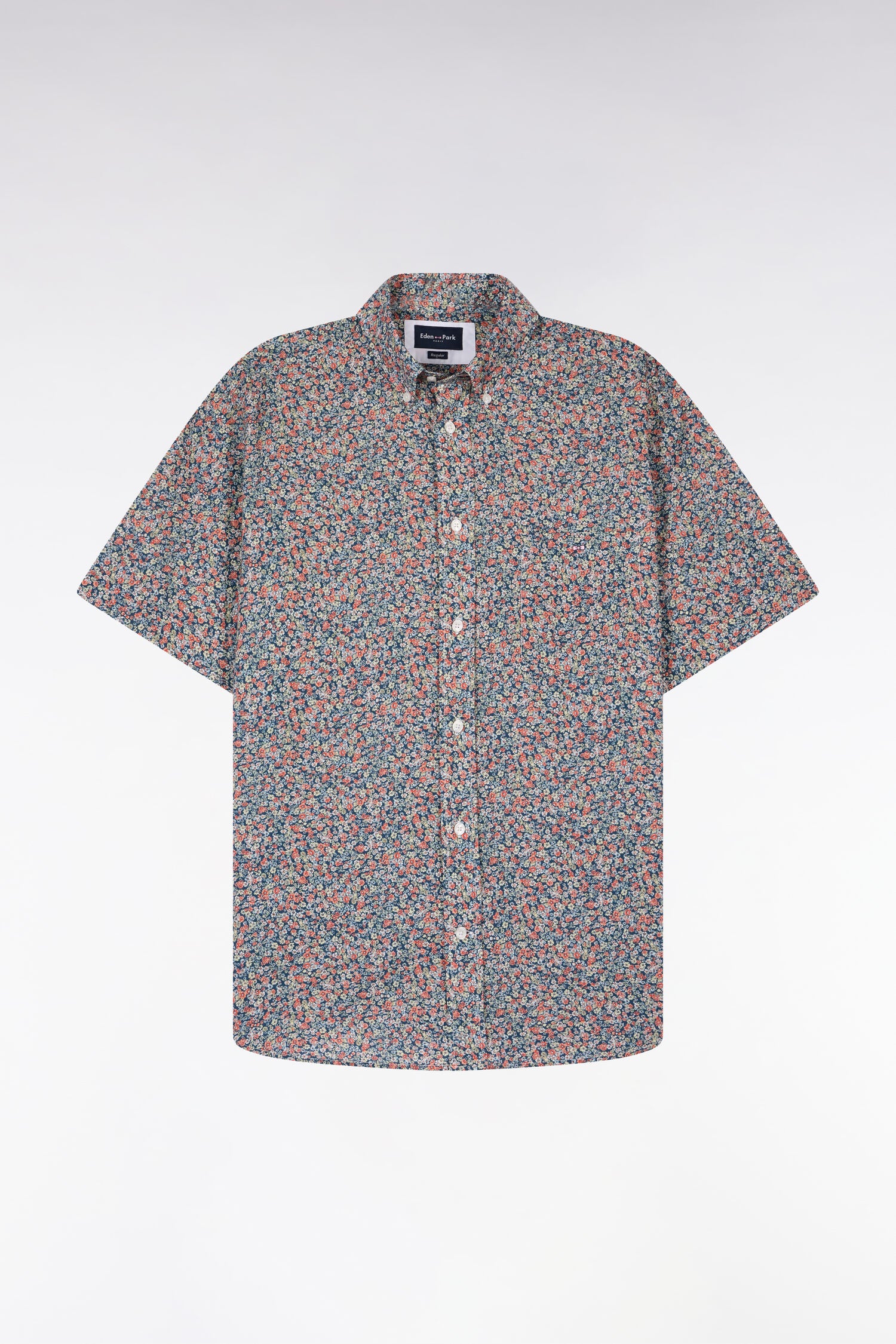 Chemise à manches courtes en coton orange à micromotif floral - Image 2