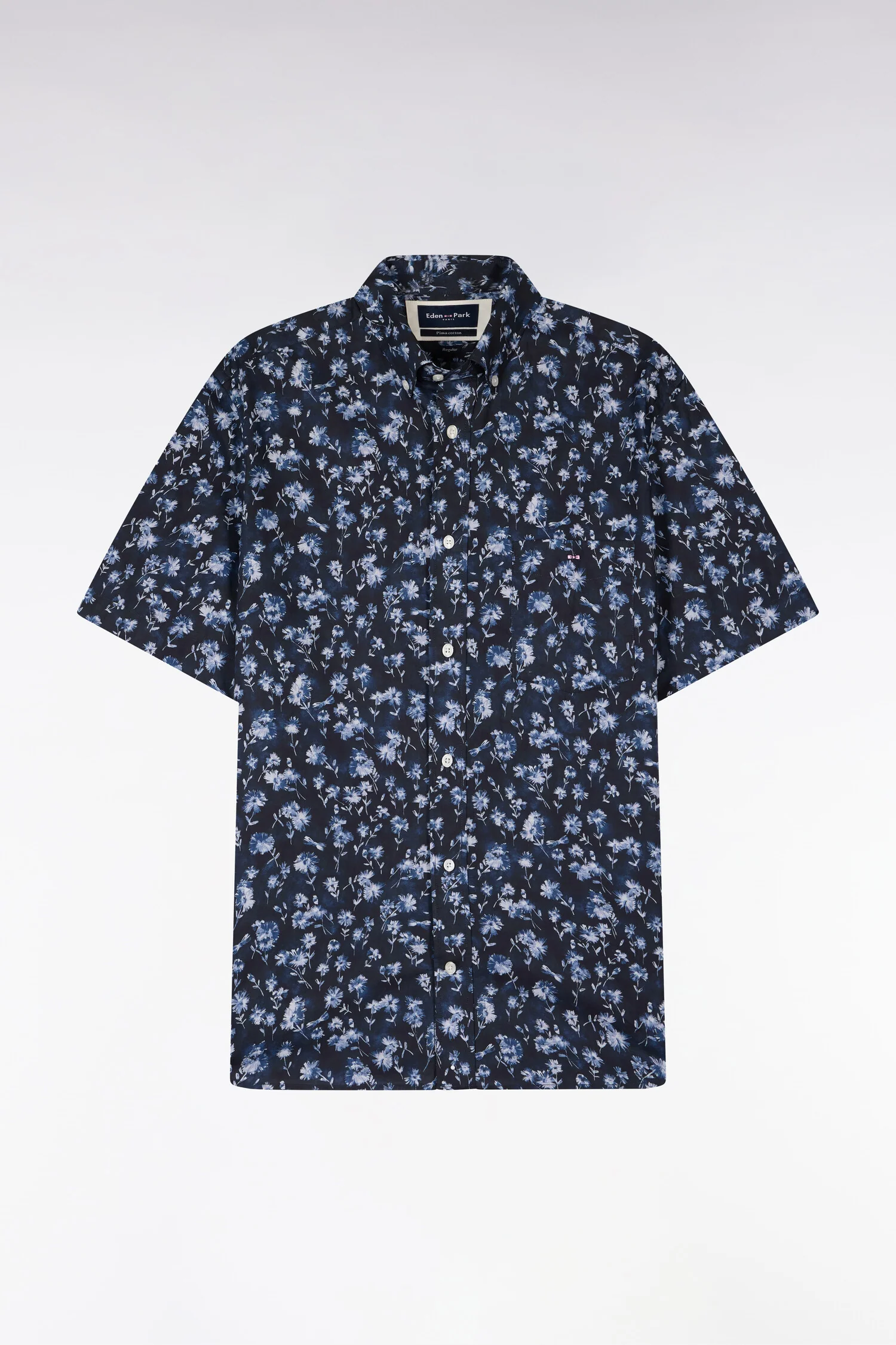 Chemise à manches courtes en coton Pima marine à motif floral - Image 2