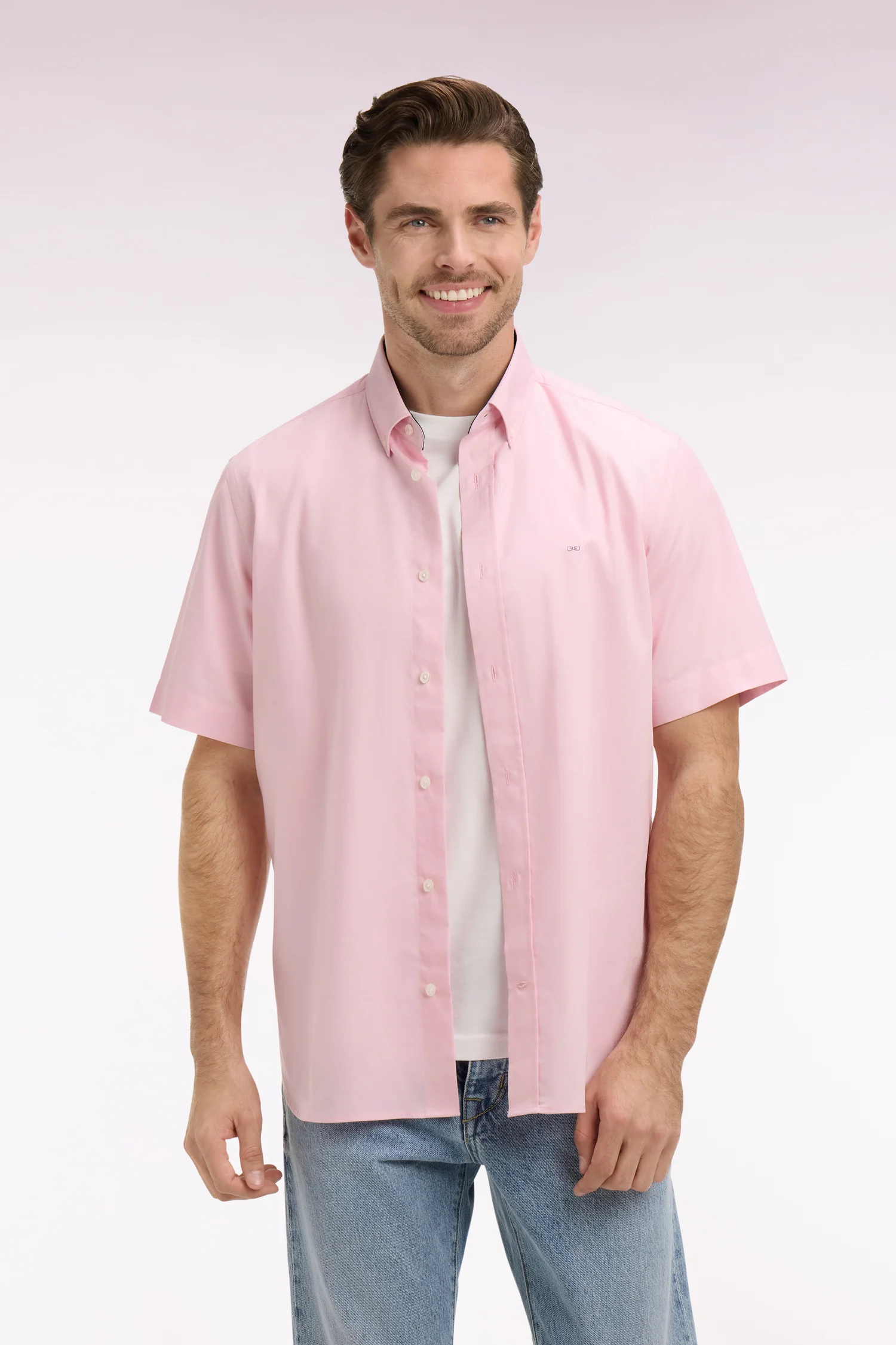 Chemise Ă manches courtes en coton rose broderie dos - Image 3