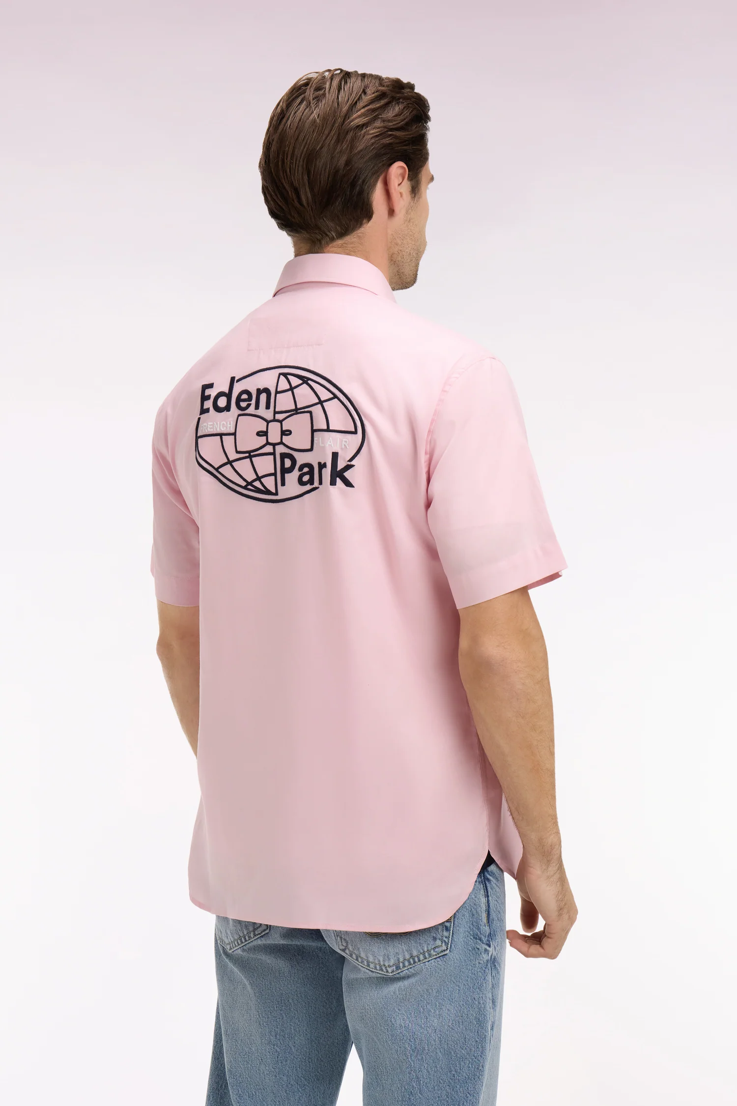 Chemise Ă manches courtes en coton rose broderie dos - Image 5