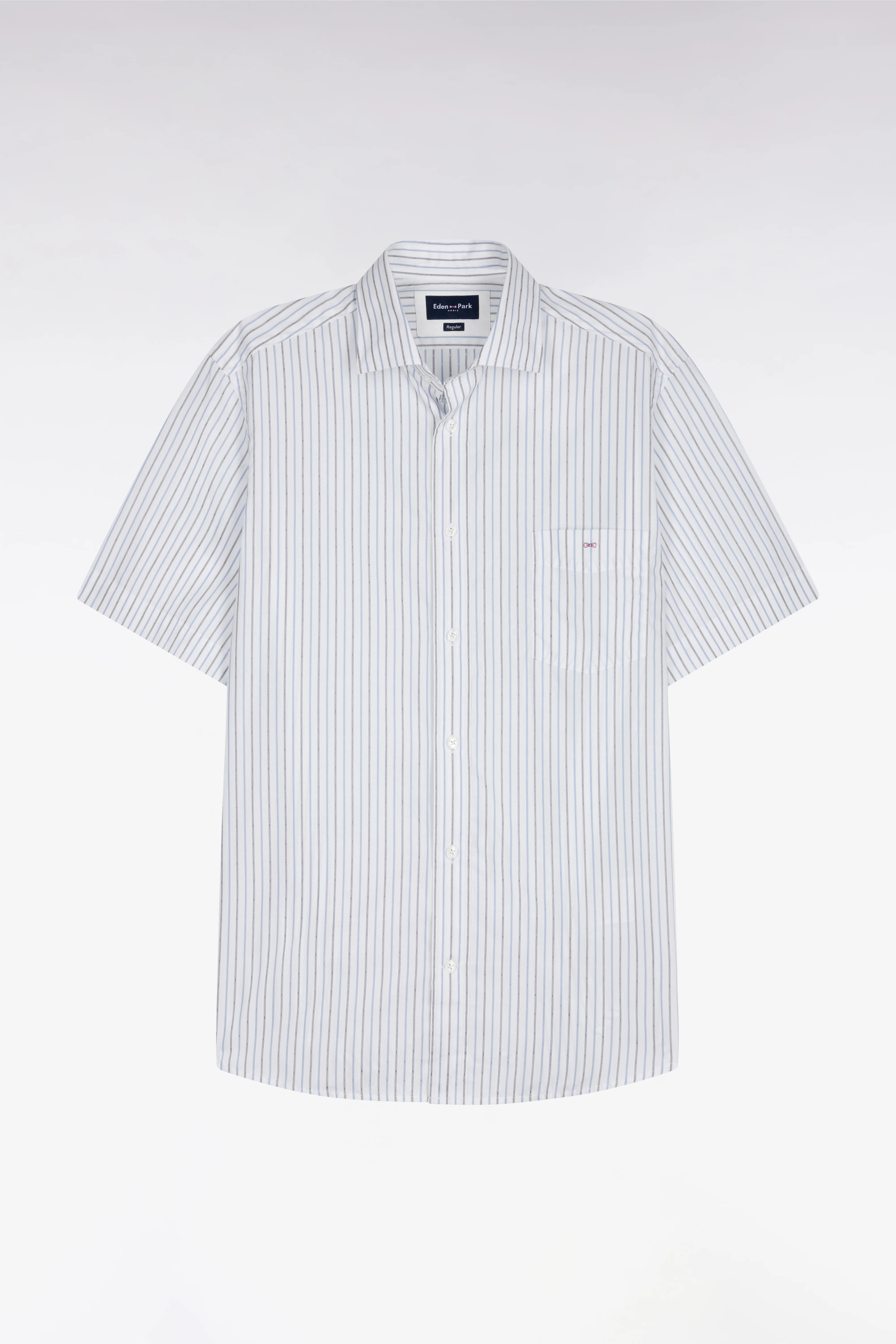 Chemise à manches courtes en dobby de coton rayé bleu ciel - Image 2