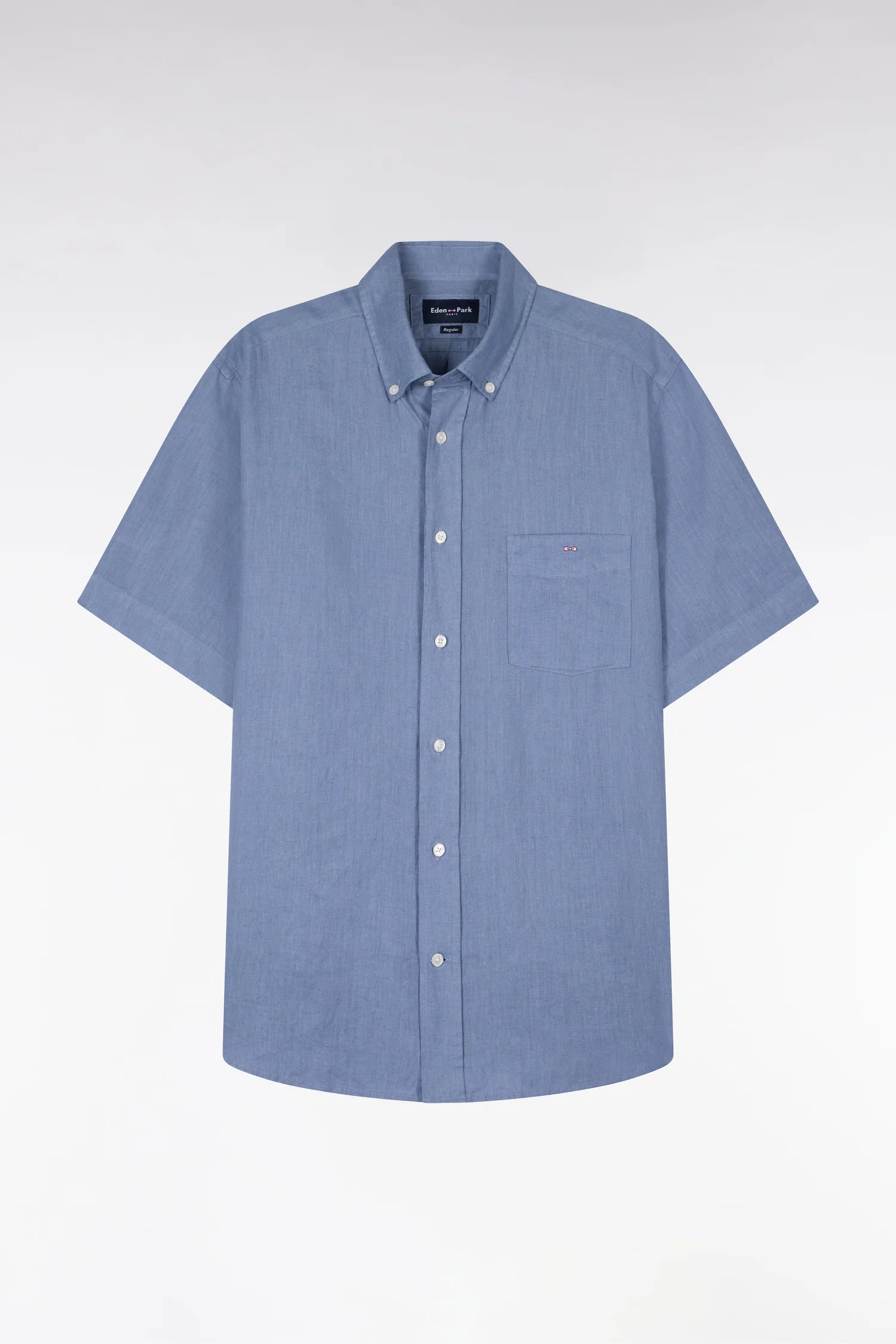 Chemise à manches courtes en lin bleu - Image 2