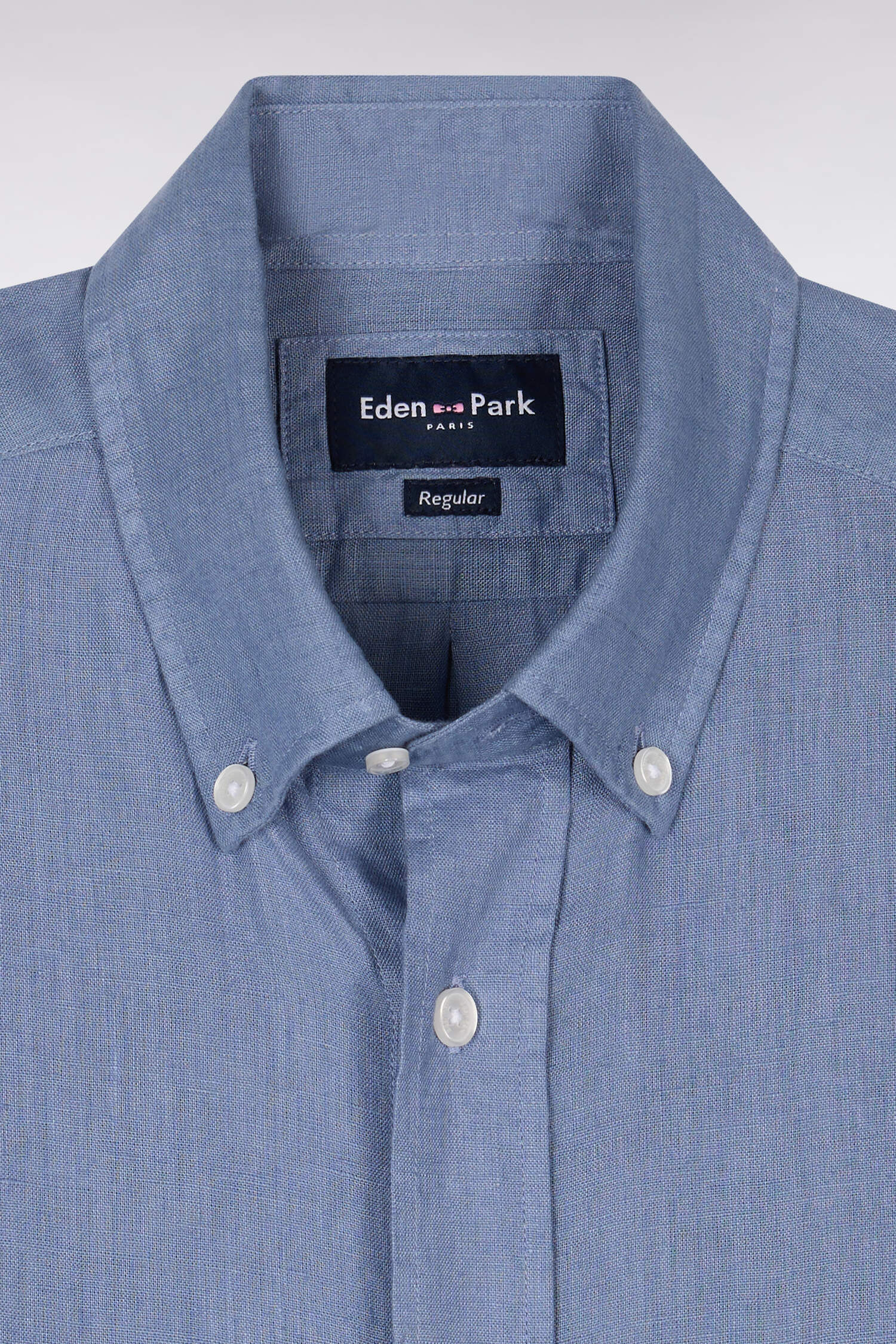 Chemise à manches courtes en lin bleu - Image 6