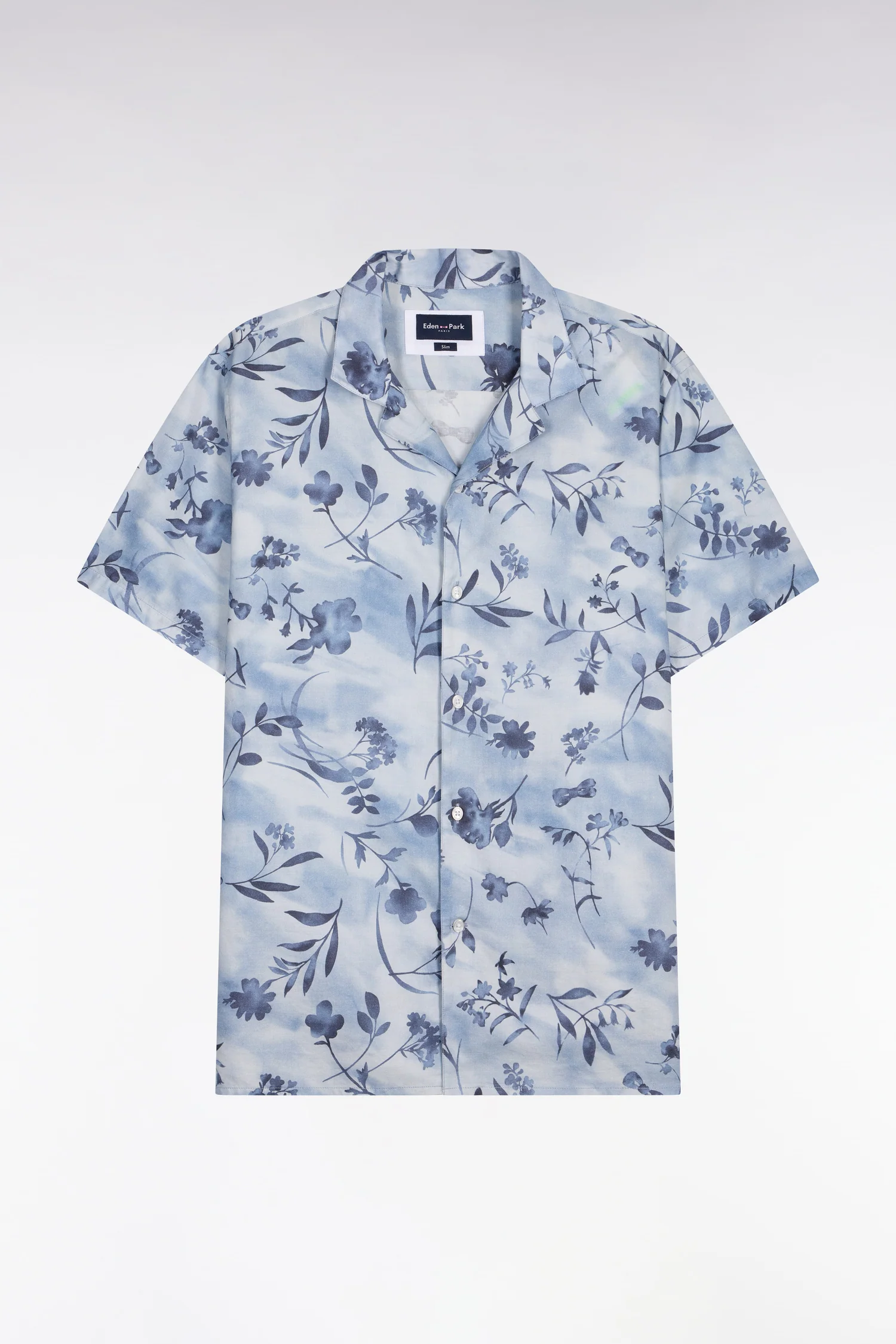 Chemise à manches courtes en lyocell et coton imprimé floral ciel - Image 2