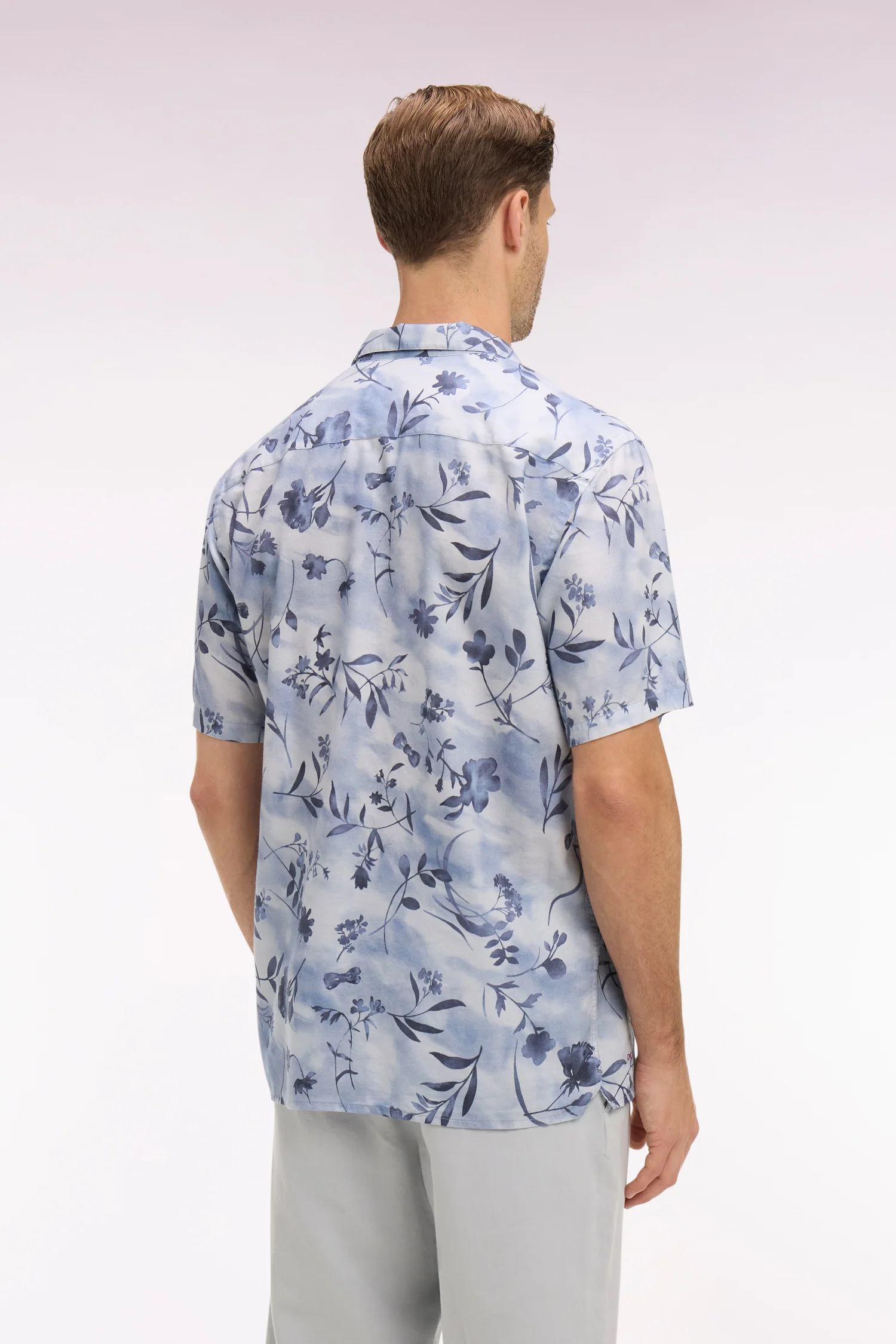 Chemise à manches courtes en lyocell et coton imprimé floral ciel - Image 5