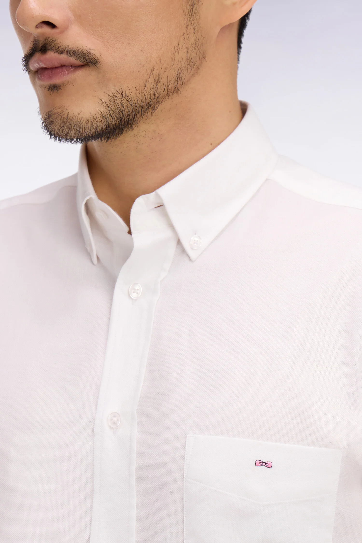 Chemise à manches courtes en piqué coton blanc - Image 4