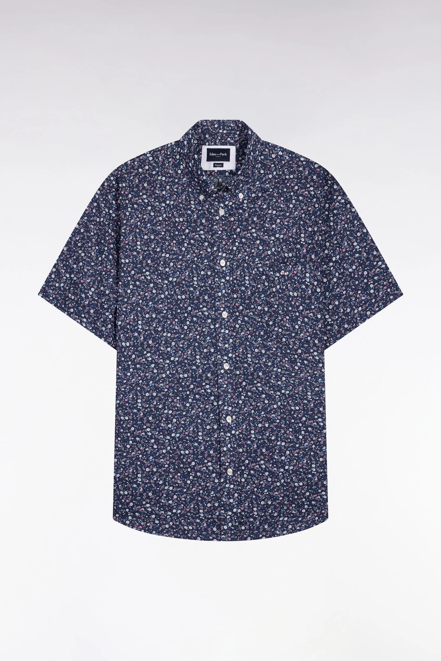 Chemise à manches courtes en popeline de coton à imprimé floral marine - Image 2