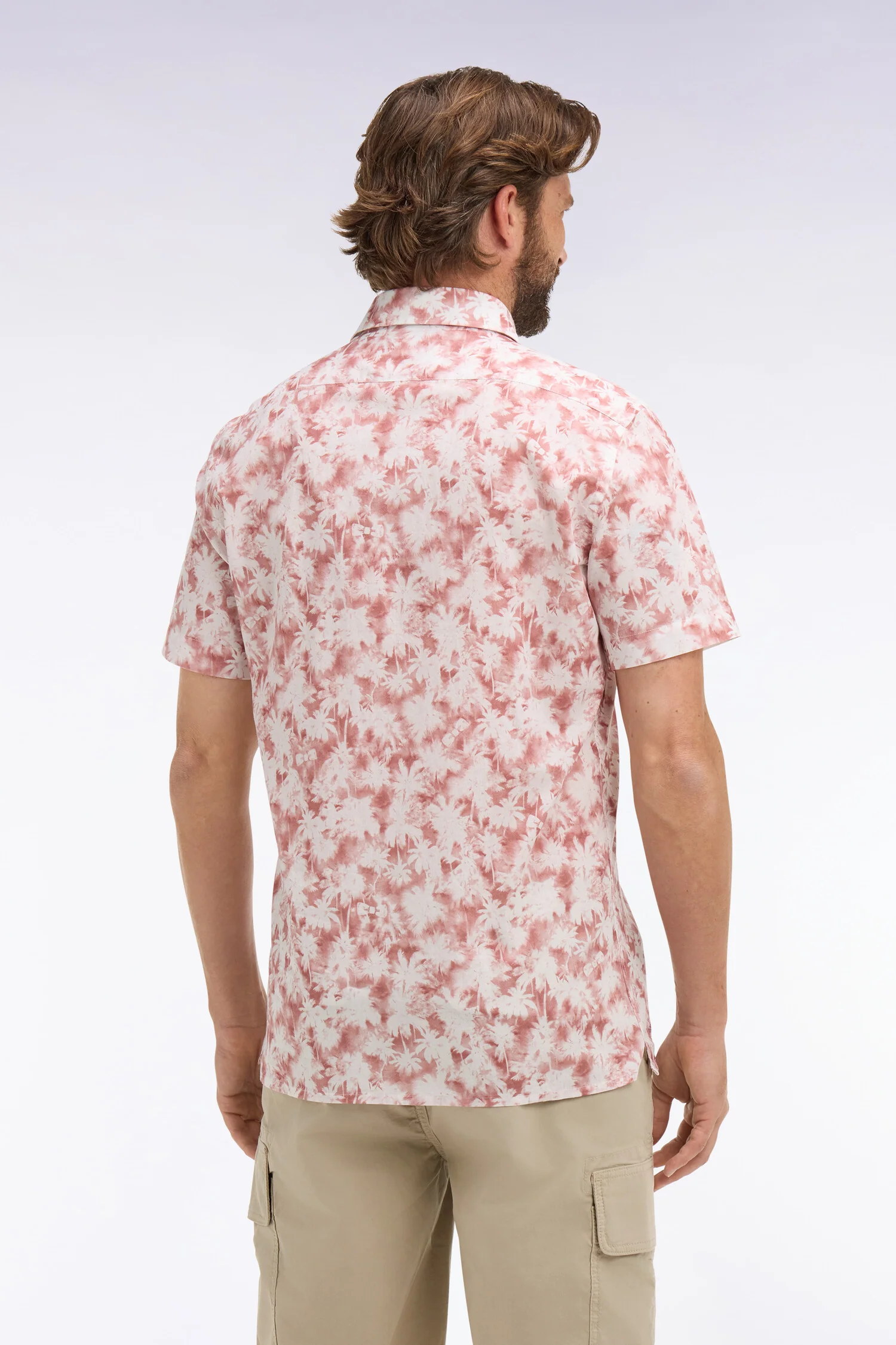 Chemise à manches courtes en popeline de coton à motif floral bordeaux coupe slim - Image 5