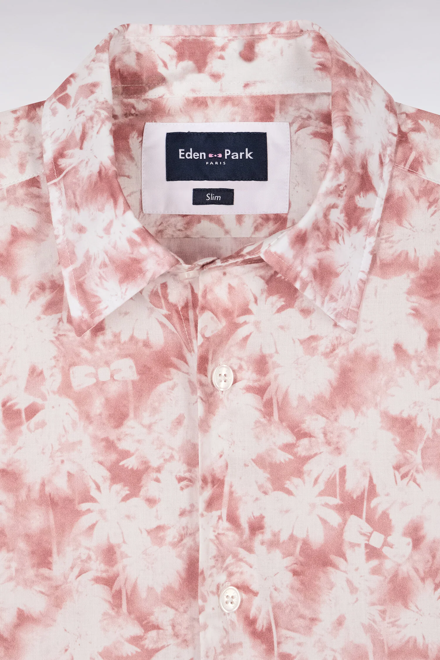 Chemise à manches courtes en popeline de coton à motif floral bordeaux coupe slim - Image 6