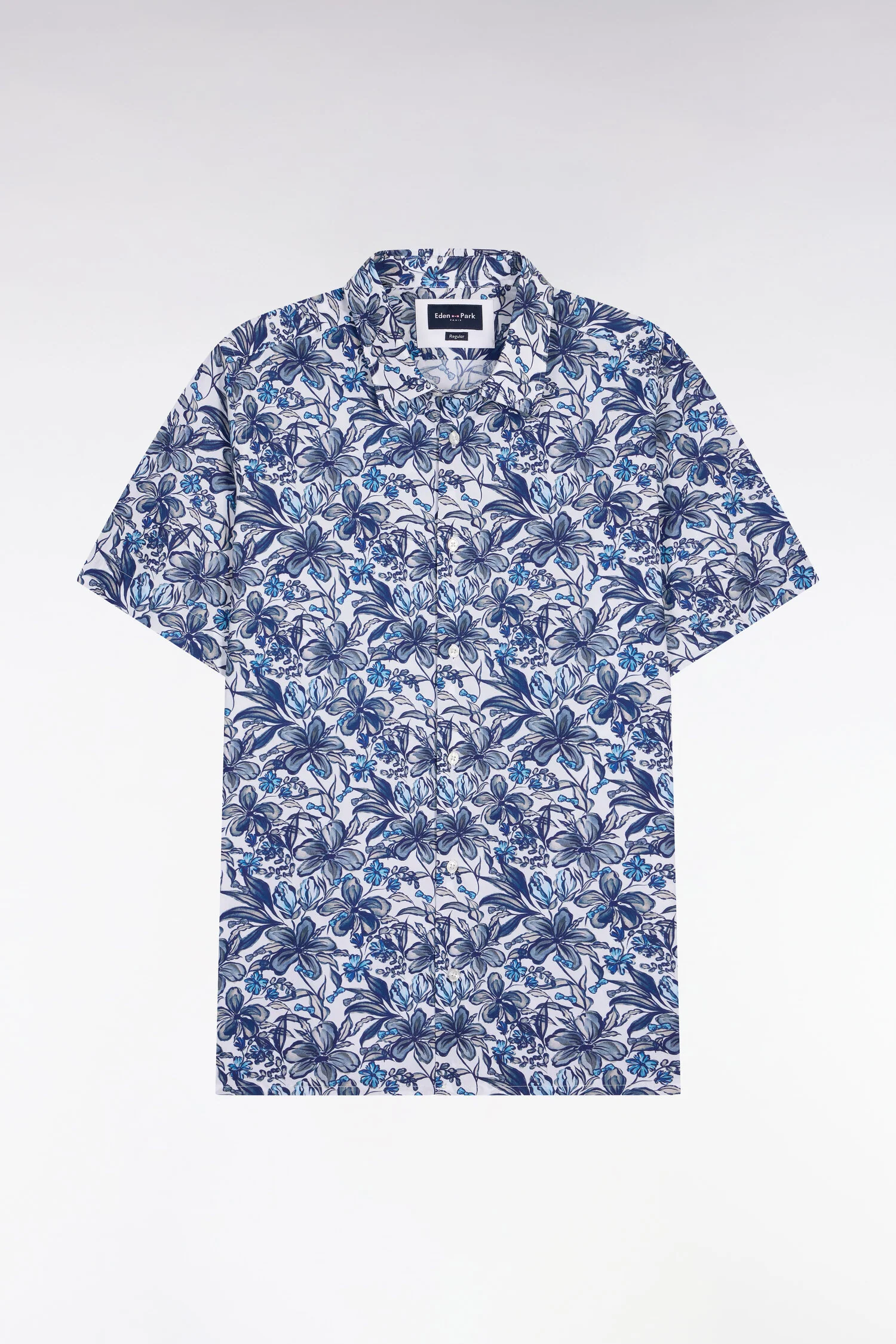 Chemise à manches courtes en popeline de coton marine à motif floral - Image 2