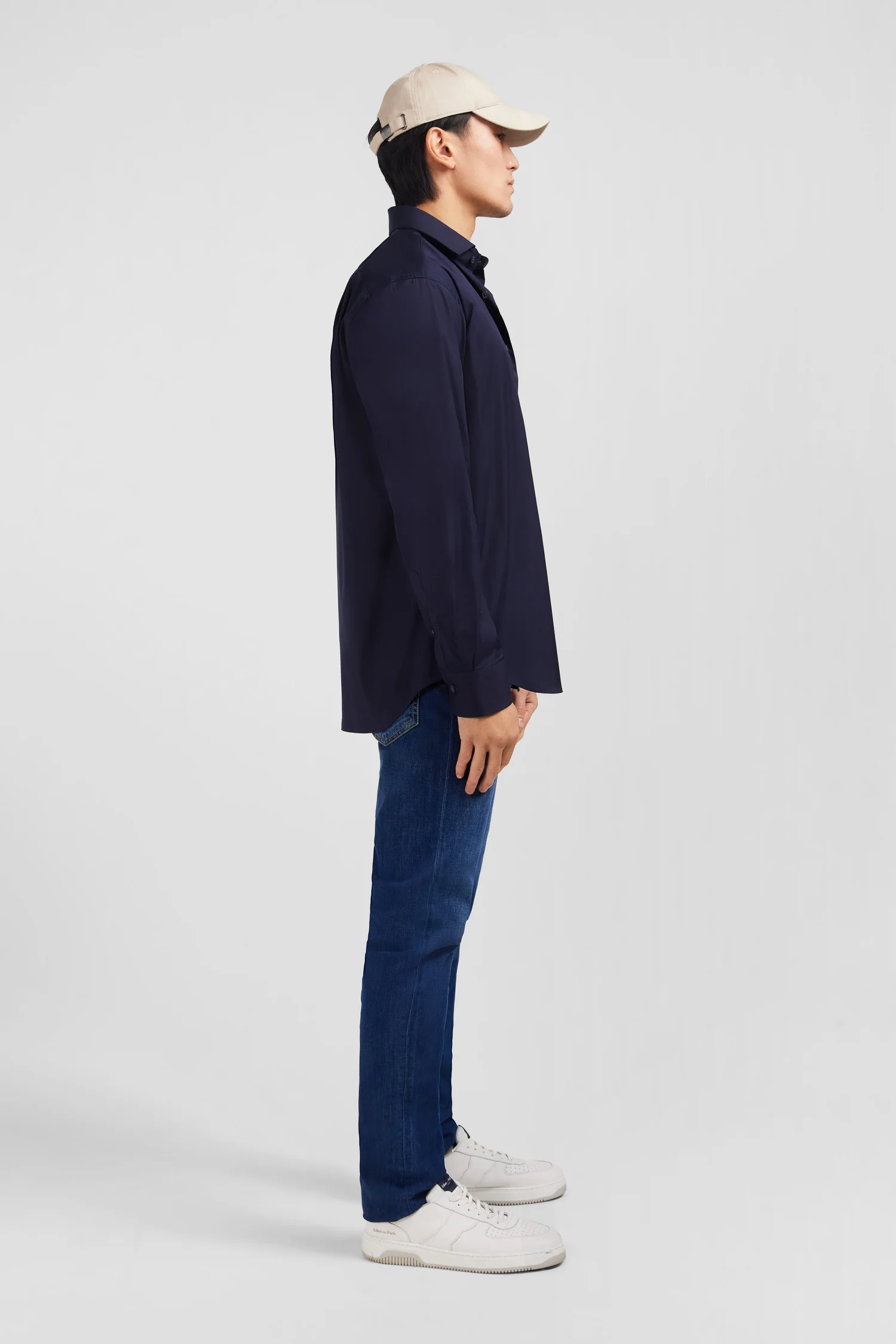 Chemise bleu marine regular en popeline stretch - Image 5