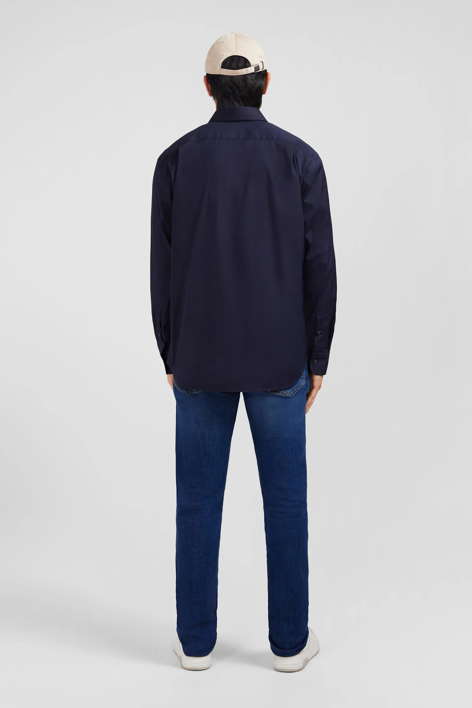 Chemise bleu marine regular en popeline stretch - Image 6