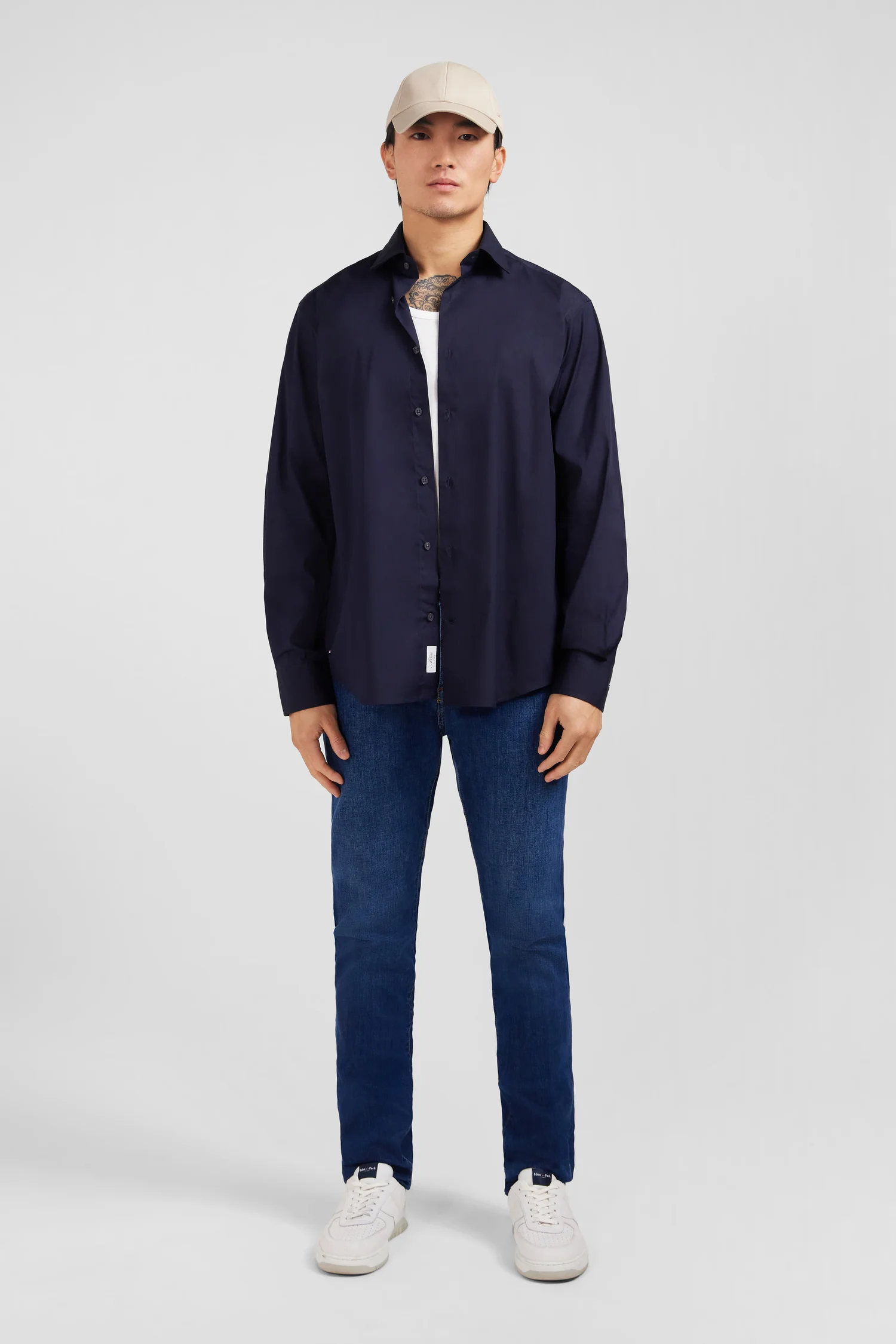 Chemise bleu marine regular en popeline stretch - Image 7