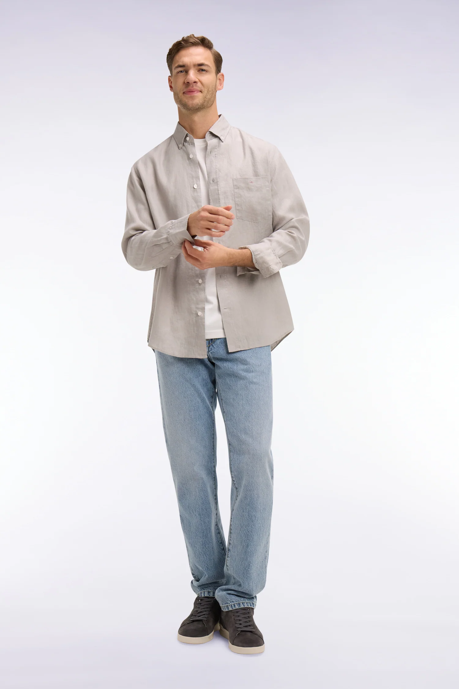 Chemise droite en lin gris